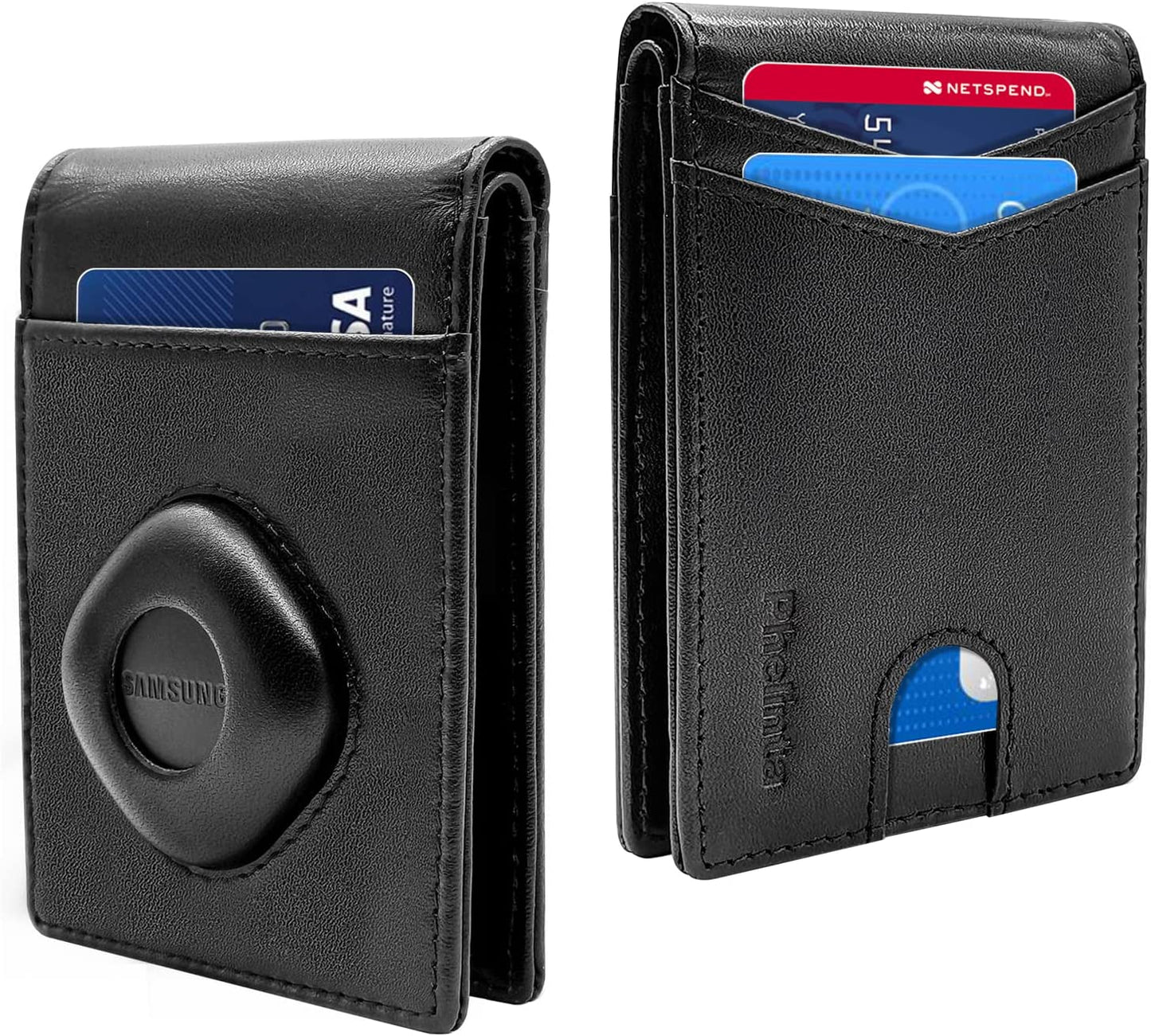 Wallet for Men Compatible with Samsung Smart Tag Plus/Smart Tag Wallet, RFID Blocking Bifold Wallet with Galaxy Smarttag Plus/Smarttag Holder, Genuine Leather Cash Credit Card Holder with Gift Box  Phelinta   