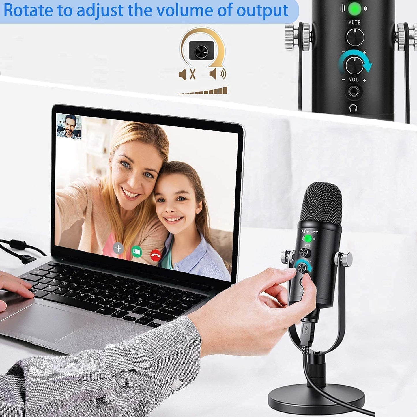 Mercase USB Microphone for Mac,Pc,Phone Mic for Sing,Asmr,Podcast with Mute Button,Noise Cancelling,Headphone Output and Volume Control,Mic Gain Control for Vocal,Youtube Podcast on Mac and Windows  Mercase   