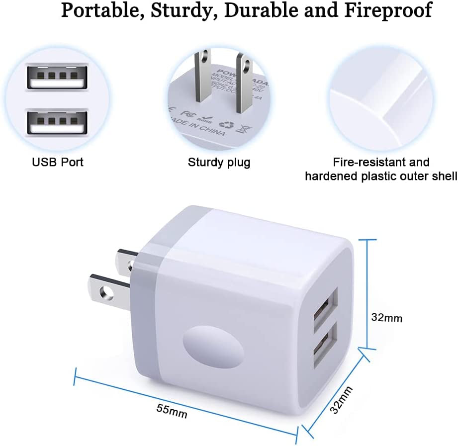 USB Wall Charger, Fivebox 2Pack Dual Port 2.1Amp Fast Wall Charger Brick Base Adapter Charging Block Charger Cube Plug Charger Box for Iphone 14 13 12 11 Pro X 6 6S 7 8 Plus, Ipad, Samsung, Android  Shenzhen Putuo Technology Co.,Ltd   
