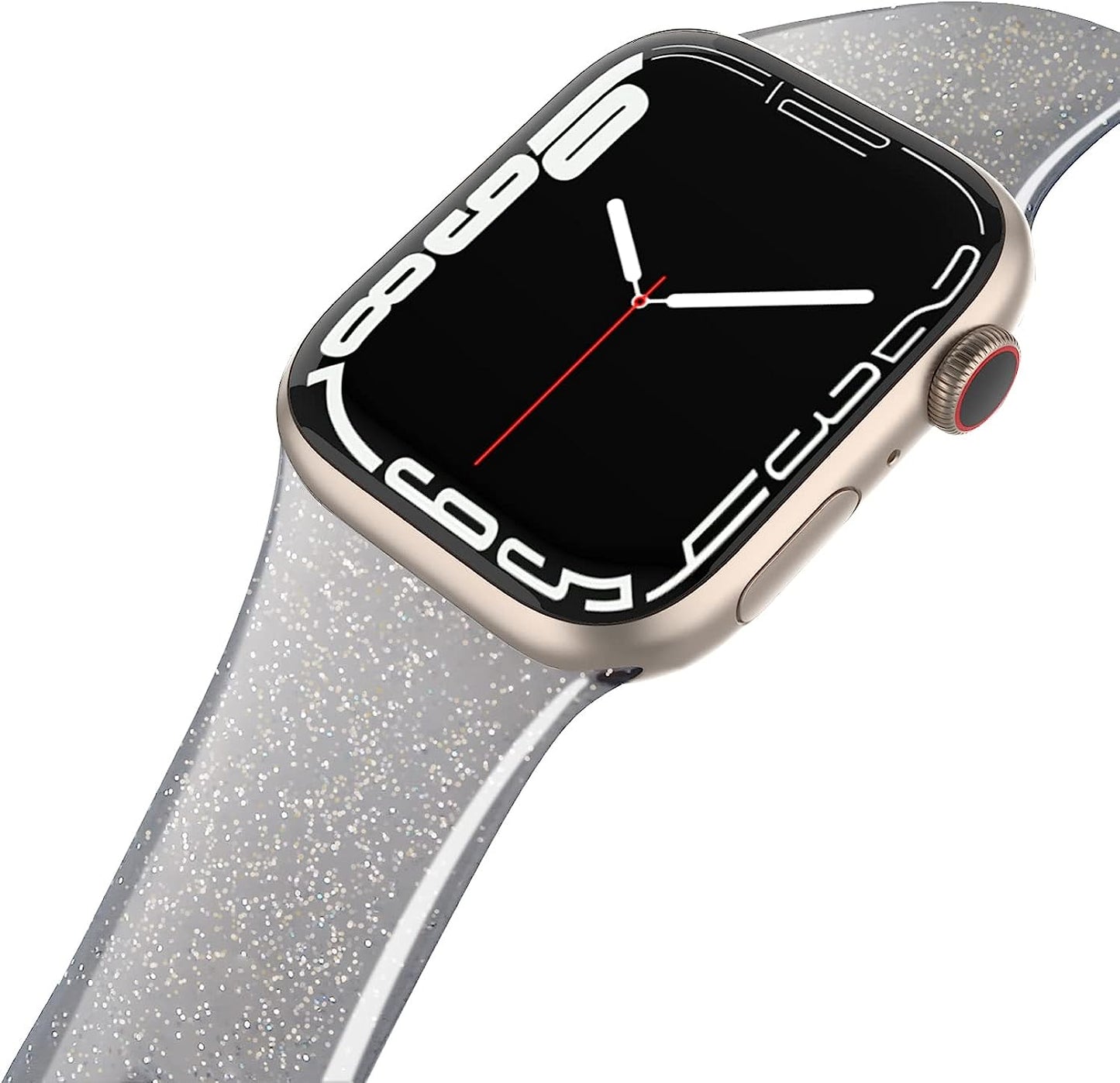 EDIMENS Sport Band Compatible with Apple Watch Bands 41Mm 38Mm 40Mm, Shiny Bling Glitter Silicone Soft Thin Small Replacement Band Compatible for Iwatch Series 8 7 6 5 4 3 2 1 SE Sport Edition Women  EDIMENS Glistening Dark Black 5.5" - 6.9" 