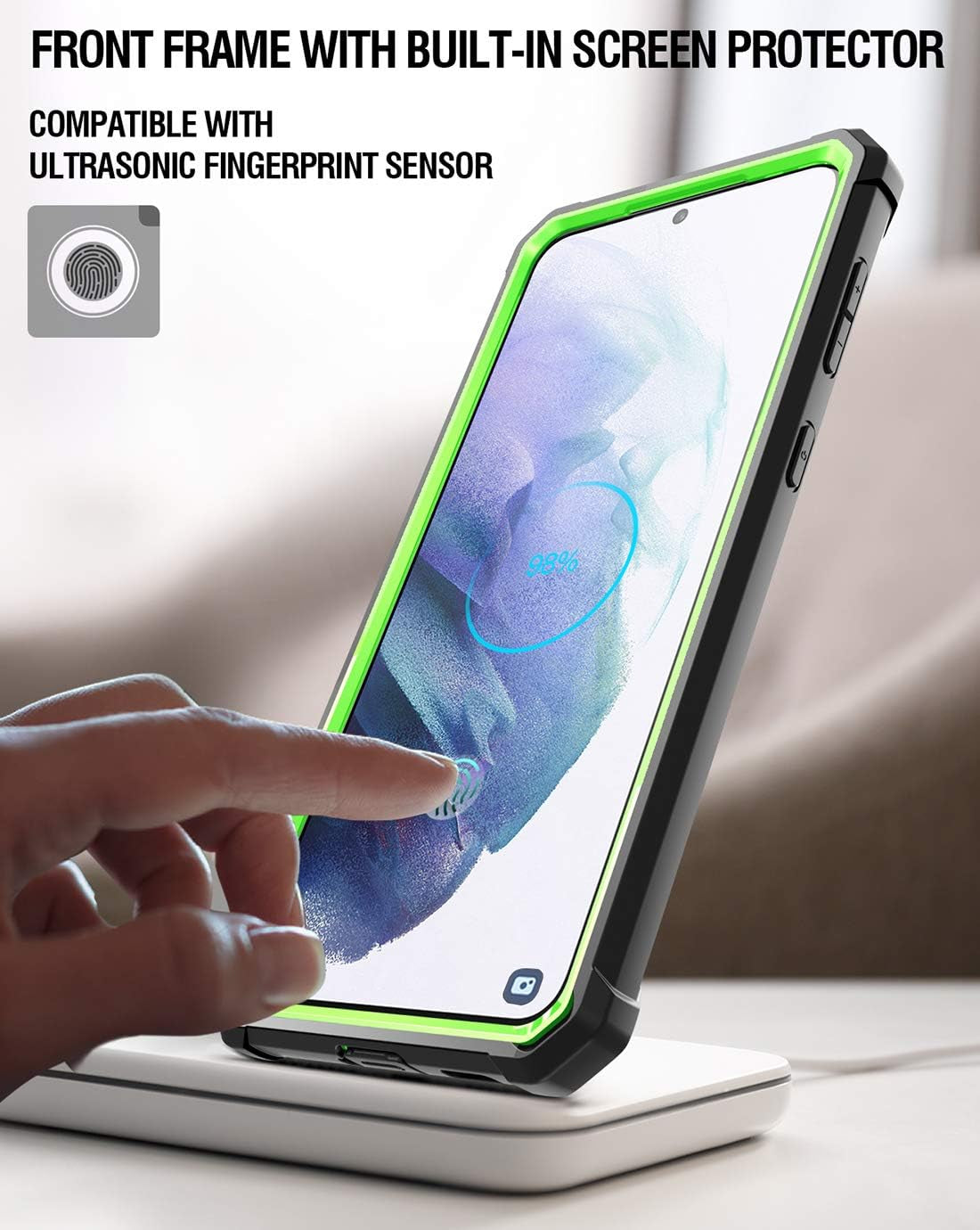 Poetic Guardian Case Designed for Samsung Galaxy S21+ plus 5G 6.7 Inch, Built-In Screen Protector Work with Fingerprint ID, Full Body Hybrid Shockproof Bumper Cover Case, Green/Clear  Poetic   