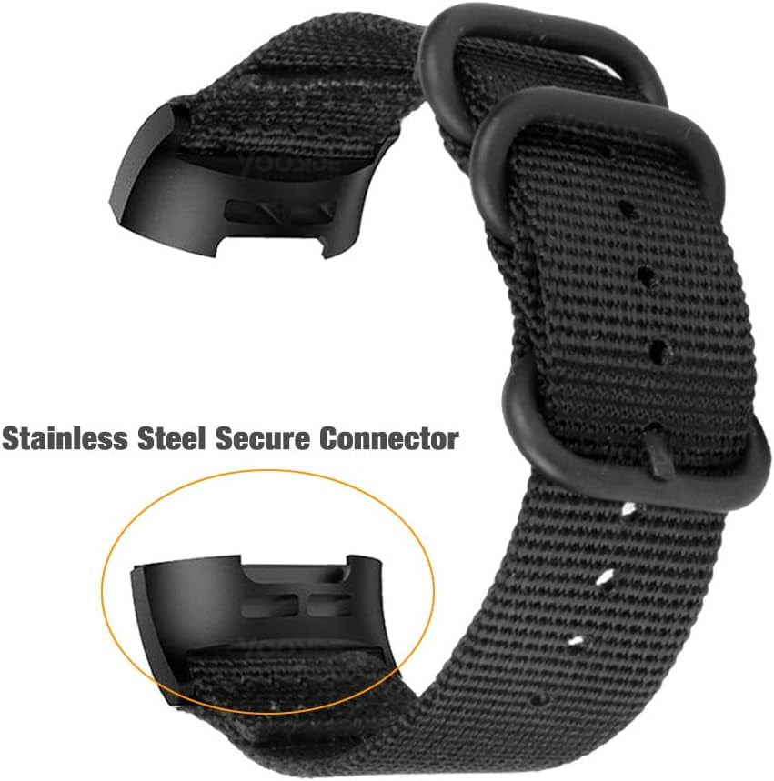 YOOSIDE Nylon Band for Fitbit Charge 3/Charge 4, NOTA Woven Nylon Band with Metal Stainless Steel Ring Wristband Strap for Fitbit Charge 4/4 Se(Black)  YOOSIDE   