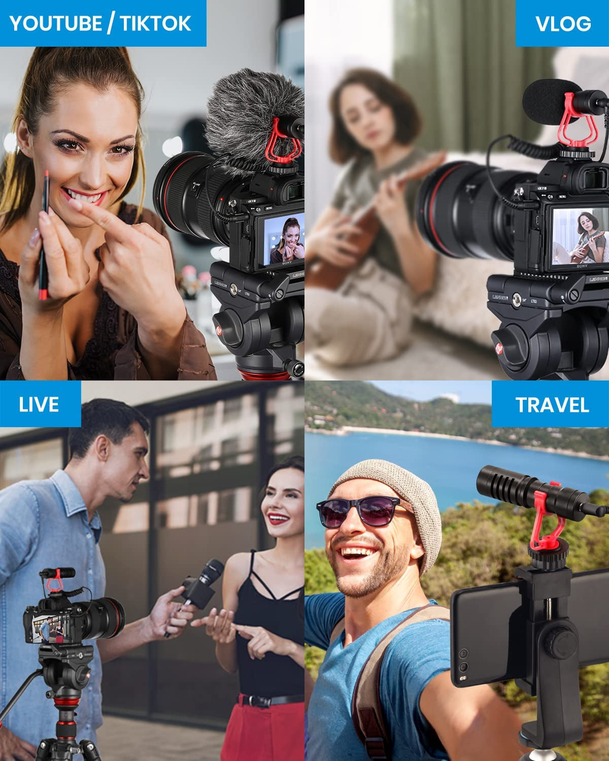 Moukey MCM-1 Video Microphone, Camera Microphone with Shock Mount, Windshield, Professional Vlogging Kit for Iphone, Android Smartphone, DSLR Camera & Camcorder, Battery-Free Shotgun Mic  Moukey   