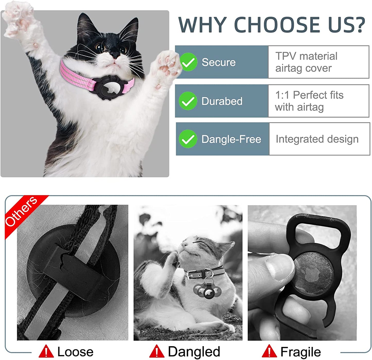 FEEYAR Airtag Cat Collar,Integrated Kitten Collar with Apple Airtag Holder, Reflective GPS Cat Collar with Bell[Pink], Lightweight Tracker Cat Collars for Girl Boy Cats, Kittens and Puppies  FEEYAR   