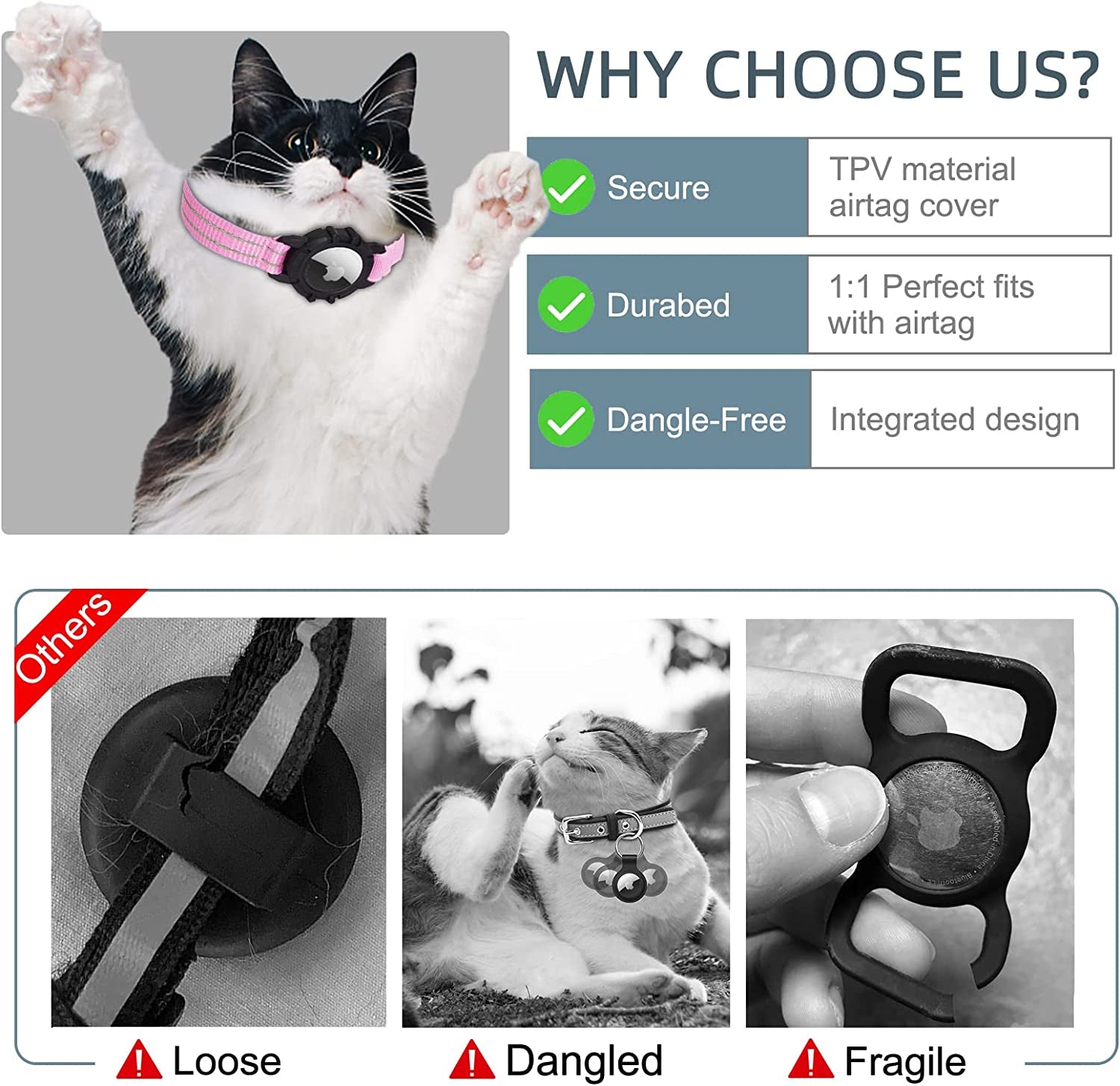 FEEYAR Airtag Cat Collar,Integrated Kitten Collar with Apple Airtag Holder, Reflective GPS Cat Collar with Bell[Pink], Lightweight Tracker Cat Collars for Girl Boy Cats, Kittens and Puppies  FEEYAR   