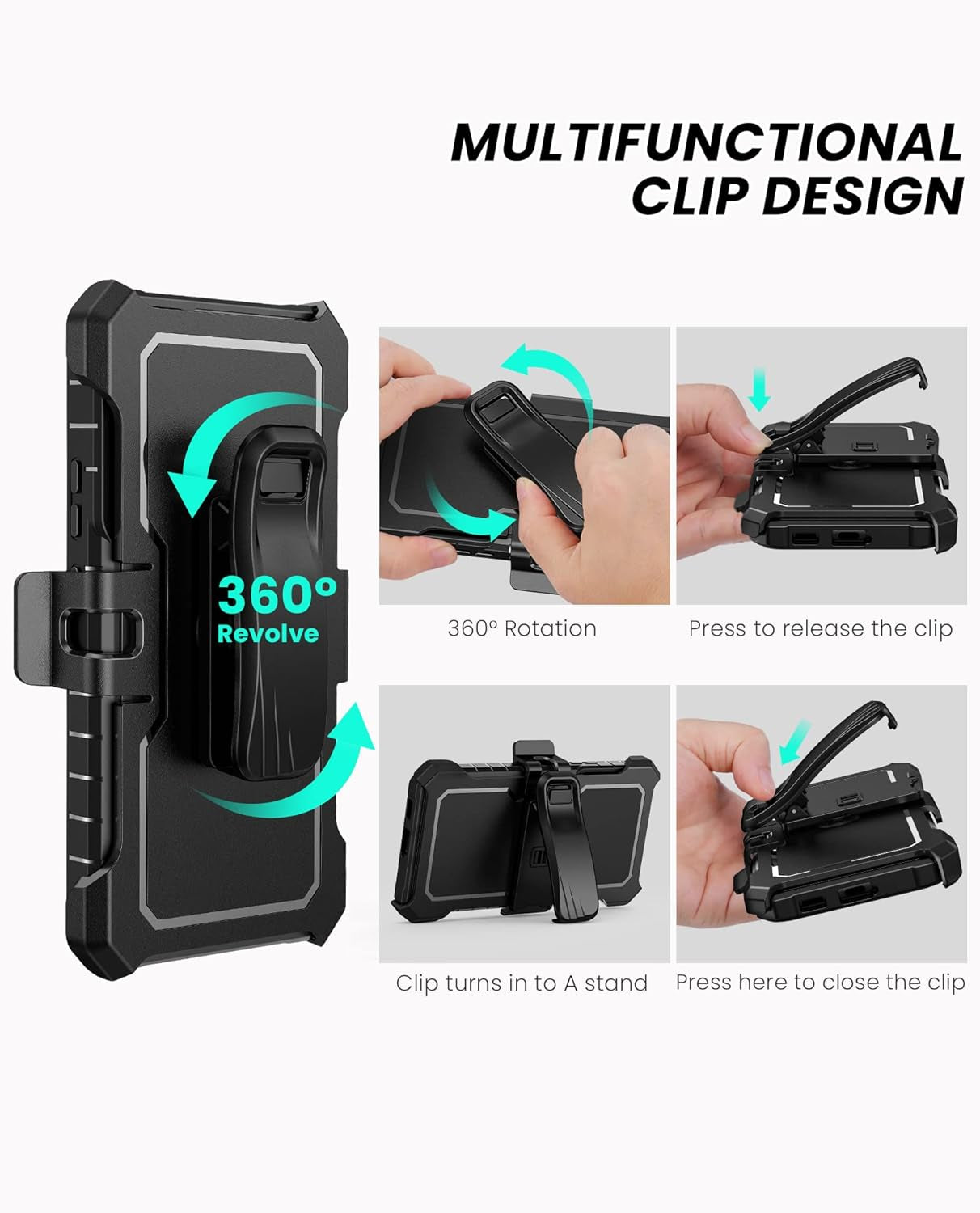 FNTCASE for Samsung Galaxy S22 plus Case: Shockproof Durable S22+ Cell Phone Cover with Built-In Kickstand | TPU Bumper Textured | Full-Body Protective Rugged Belt-Clip Holster Designed Black  DAMAI   