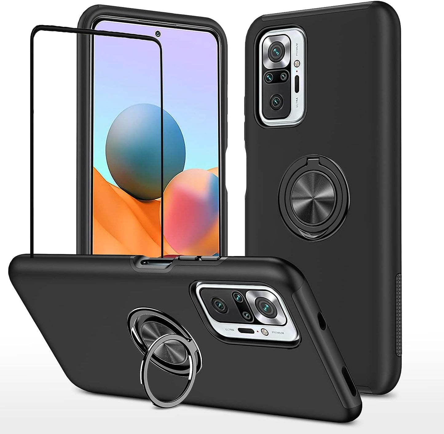 For Xiaomi Redmi Note 10 Pro Case with Screen Protector,Redmi Note 10 Pro Max Case,Soft Touch Military-Grade Heavy Duty with Kickstand Phone Cover for Redmi Note 10 Pro Max (Black)  Generic   