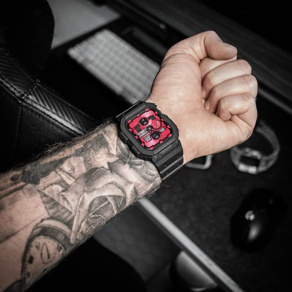 Amband Compatible for Apple Watch Band 45Mm 44Mm 42Mm with Bumper Case, Rugged Men Bands for Apple Watch SE and Iwatch Series 7 6 5 4 3 2 1, Sport Military Protective Cases Drop-Proof, Matte Black  amBand   