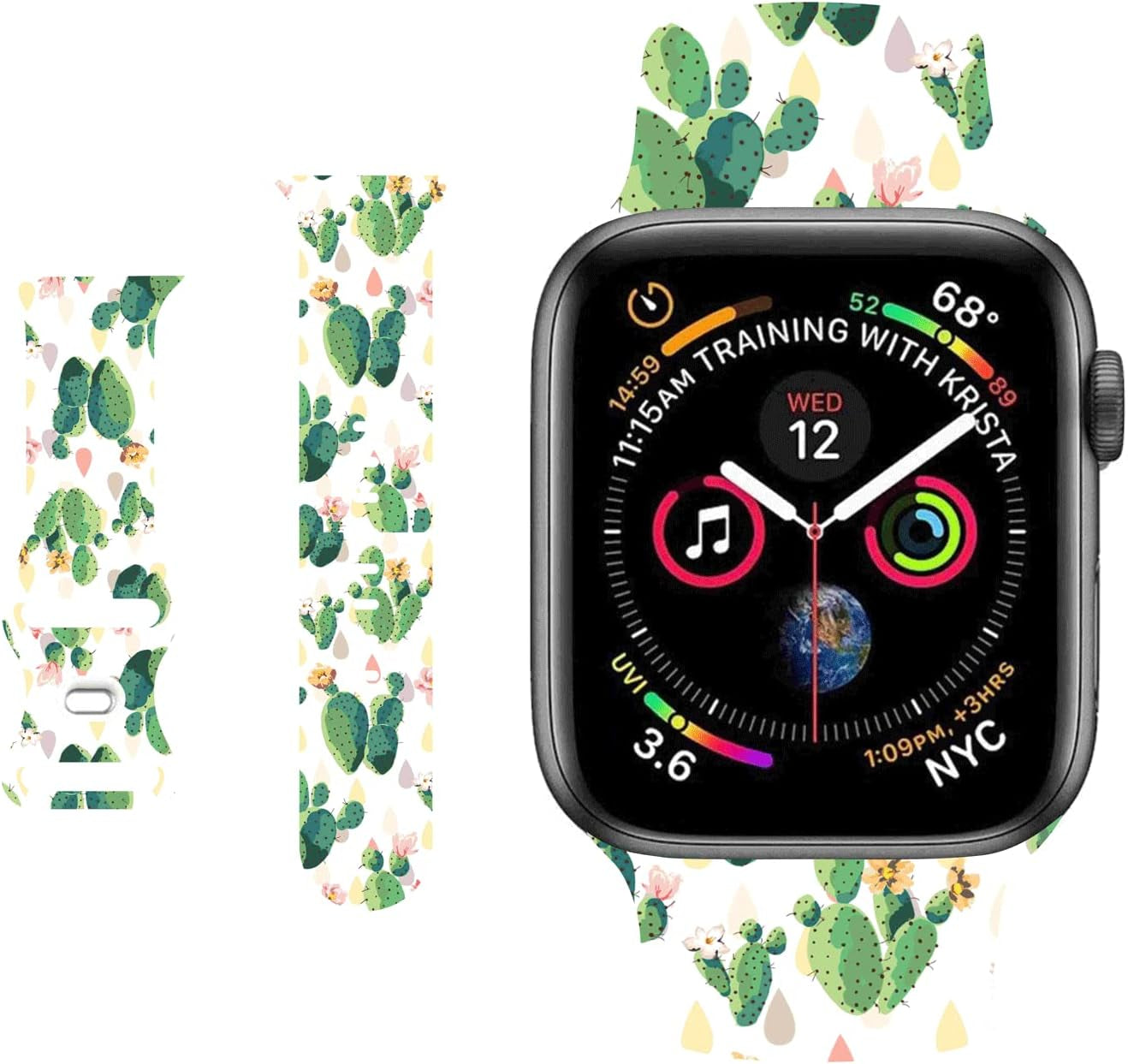HYHMXB Chic Breathable Character Halloween Bands Compatible with Apple Watch 42Mm 44Mm 45Mm M/L, Grade Soft Silicone Sports Wristband Strap for Iwatch SE & Series 8 7 6 5 4 3 2 (Happy Skull)  HYHMXB Q. Green Cactus 42mm/44mm/45mm M/L 