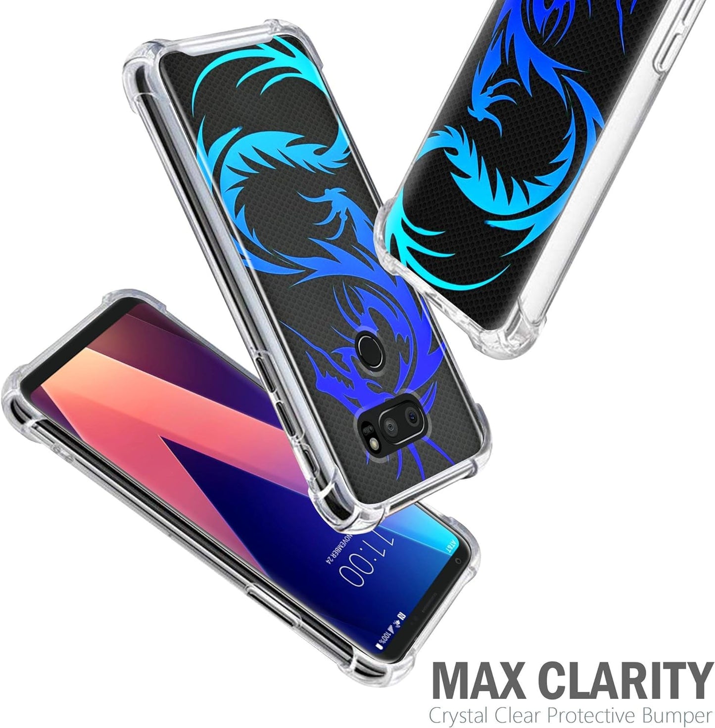 Casesondeck Fitted Case Compatible with [LG V30S Thinq and LG V30] Full Body Clear Bumper Case Slim Fitted Unique Cover (Blue Dragon)  CasesonDeck   