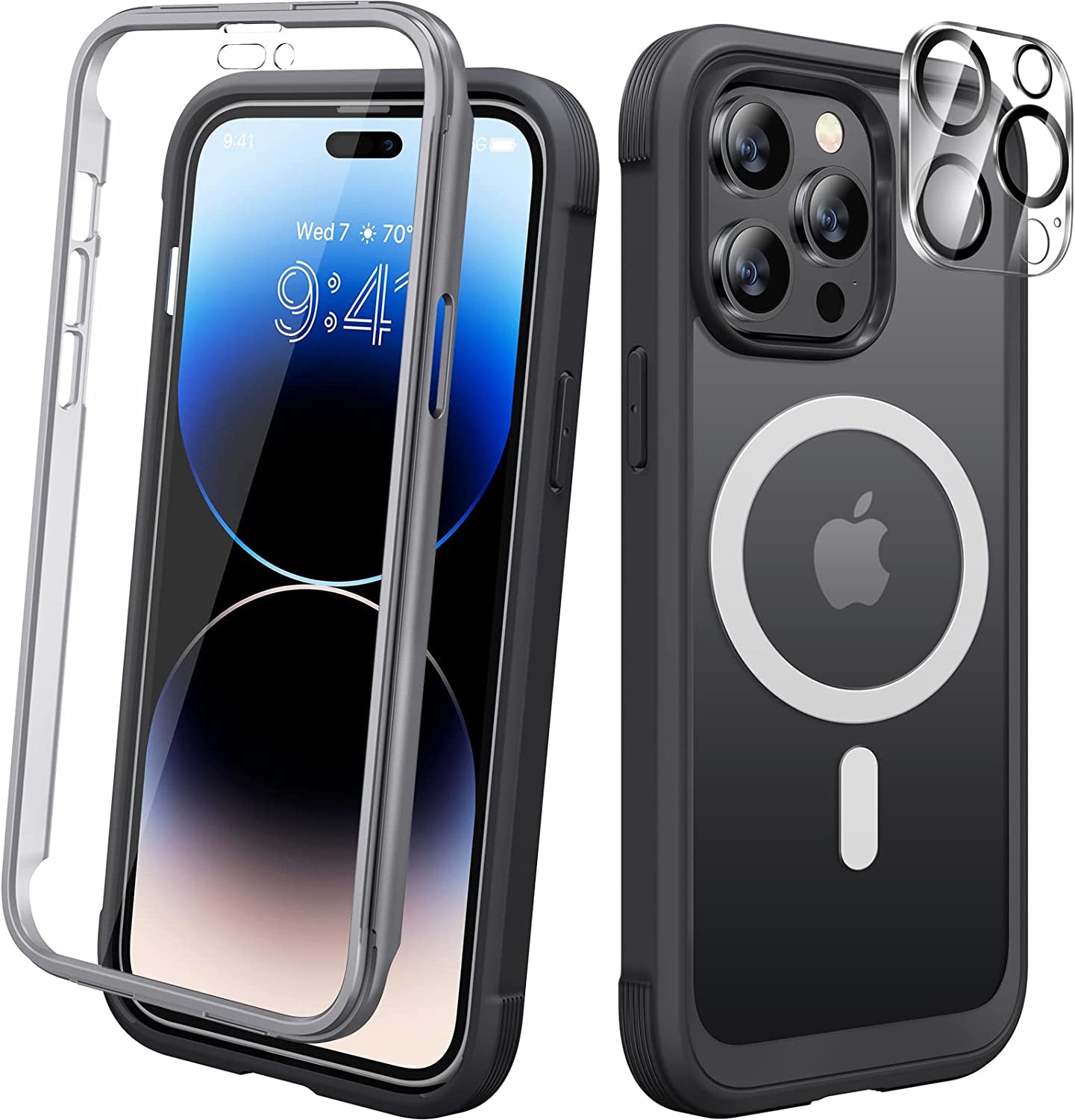 Diaclara Designed for Iphone 14 Pro Case 6.1’’, [2023 Upgraded] Full Body Rugged Case W/Built-In Touch Sensitive Anti-Scratch Screen Protector+9H Tempered Glass Camera Lens Protector (Bean Yellow)  Diaclara Black-Magsafe Iphone 14 Pro 