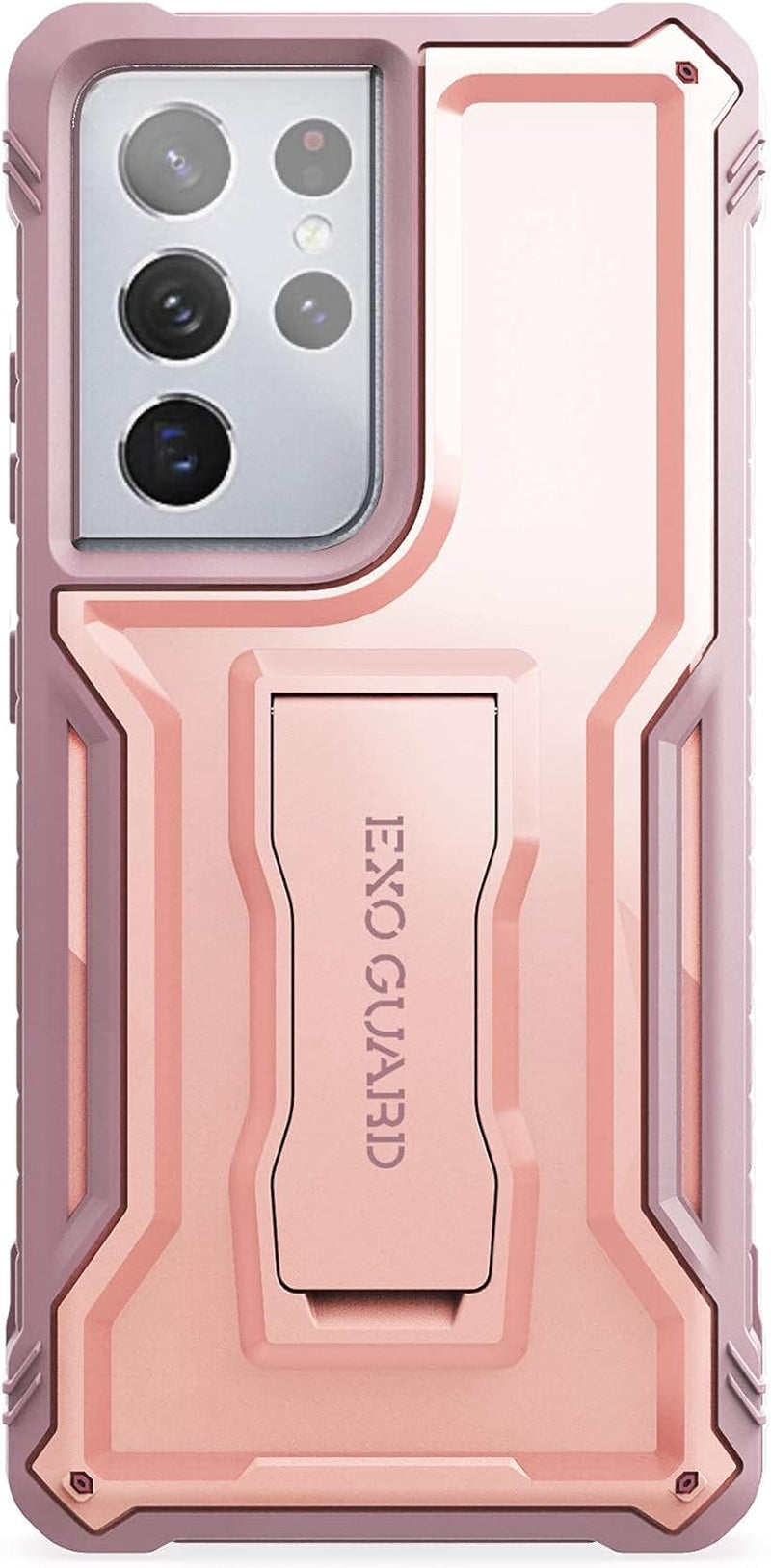 Exoguard Samsung Galaxy S21 Ultra 5G Case, Rubber Shockproof Full Body Cover Case for Samsung S21 Ultra 5G Phone 6.8 Inch, Built-In Kickstand (Green)  ExoGuard Pink  