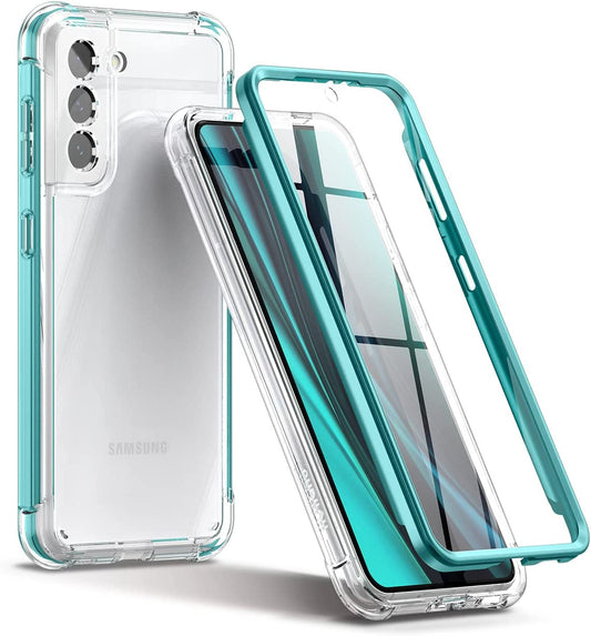 SURITCH for Samsung Galaxy S21+ plus Clear Case 6.7" (Only), [Built-In Screen Protector] Full Body Protective Hard Shell+Soft TPU Phone Case for Samsung S21 plus -(Green Edge)  SURITCH   