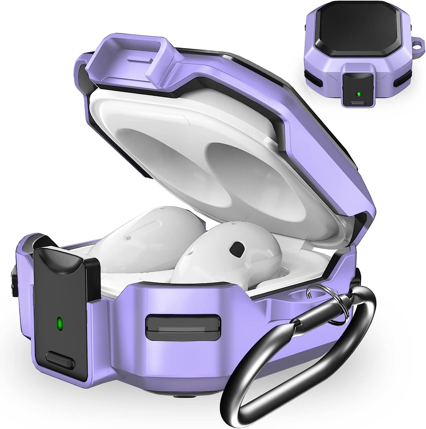 (With Secure Lock) Armor Case Cover for Samsung Galaxy Buds2 Pro Case(2022) /Galaxy Buds Pro Case(2021) /Galaxy Buds 2 Case (2021) /Galaxy Buds Live Case(2020) with Keychain/Zipper Box/Brush -Blue  Galafoki Purple  