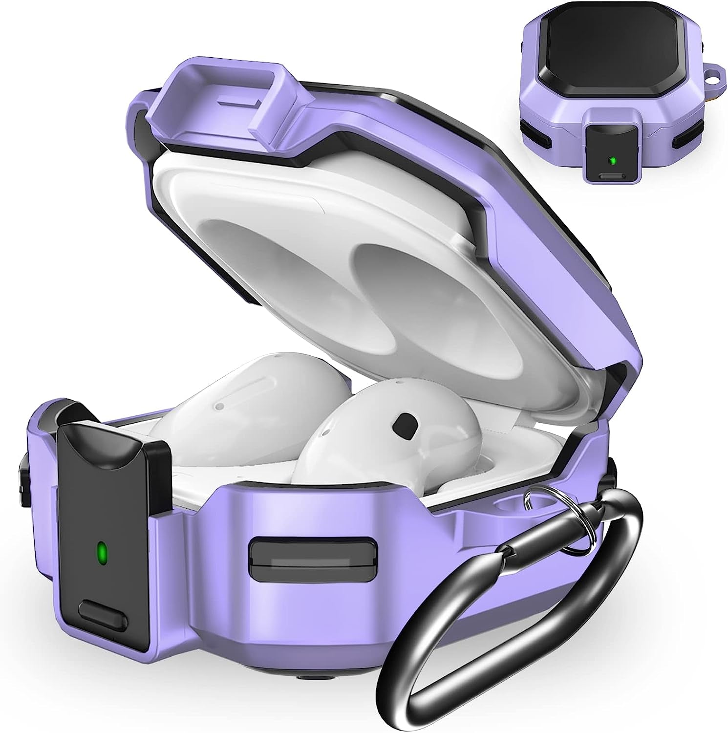 (With Security Lock) Carbon Fiber Case Cover for Samsung Galaxy Buds2 Pro Case/Galaxy Buds Pro Case/Galaxy Buds Live Case/Galaxy Buds 2 Case with Keychain/Zipper Box/Clean Brush - Carbon Fiber Green  Galafoki Purple  