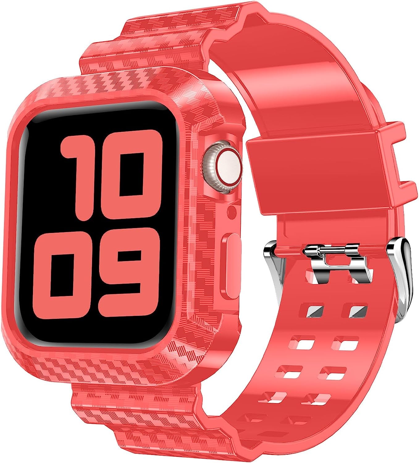 DABAOZA Compatible for Clear Apple Watch Band 38Mm 40Mm 41Mm 42Mm 44Mm 45Mm with Case, Women Girl Glitter Clear Bling Crystal Sport Strap and Bumper for Iwatch Band Ultra SE Series 8/7/6/5/4/3/2/1  DABAOZA CarbonRed 45mm/44mm/42mm 
