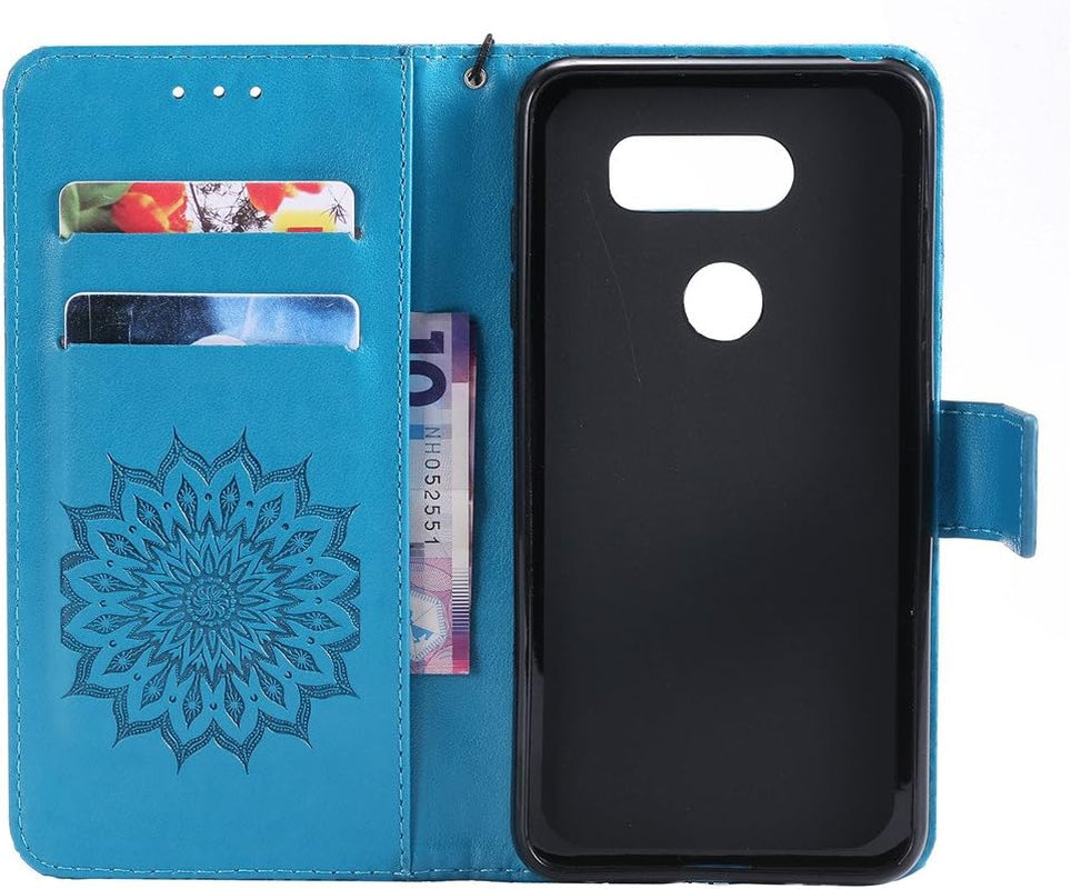 ISADENSER LG V30 Case LG V30S Case Sunflower Series as Case with Shockproof Kickstand Credit Card Holder Flip Magnetic Closure Protection Wallet Leather PU Case Cover for LG V30 plus Blue Sunflower  ISADENSER   