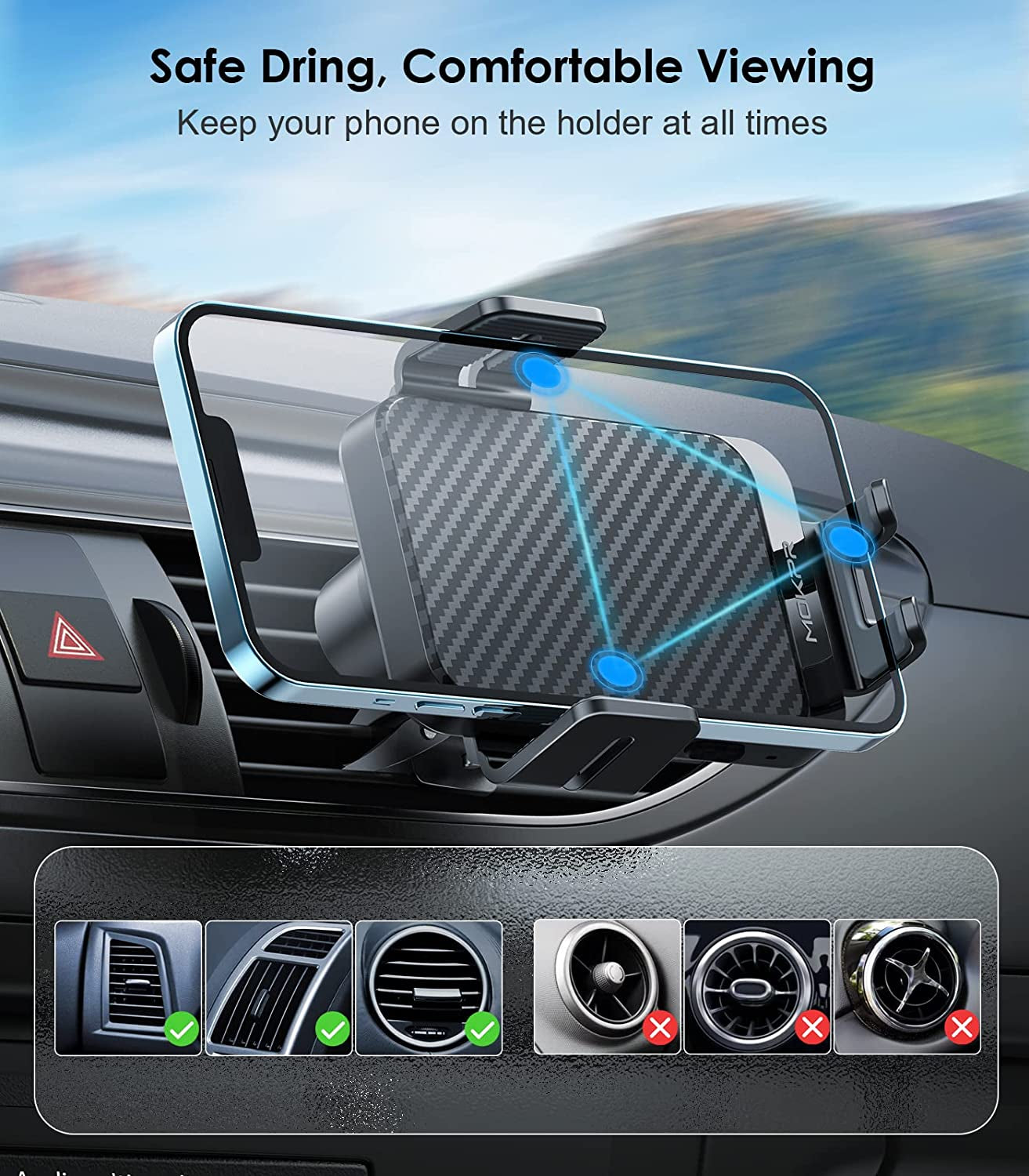 Wireless Car Charger, MOKPR 15W Fast Charging Auto-Clamping Car Charger Phone Mount Air Vent Cell Phone Holder Compatible Iphone 14/13/13 Pro/12 Pro/12/11/X/8, Samsung Galaxy S23/S22/S21/S20, Etc  MOKPR   