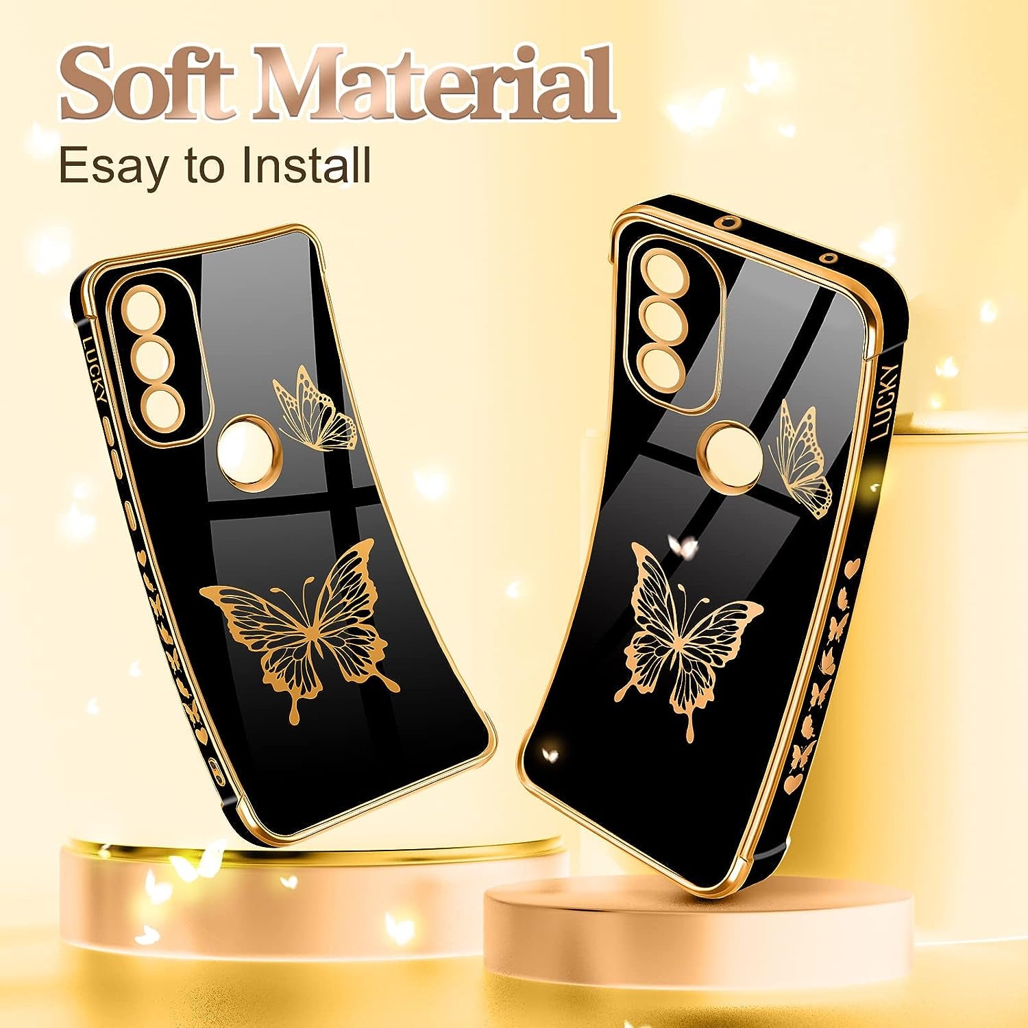 Coralogo for Moto G Pure Phone Case Butterfly for Women Girls Girly Pretty Cases Cute Black and Gold Plating Butterflies Unique Design Aesthetic Fashion Cover for Motorola Moto G Pure 2021 6.5"  Coralogo   