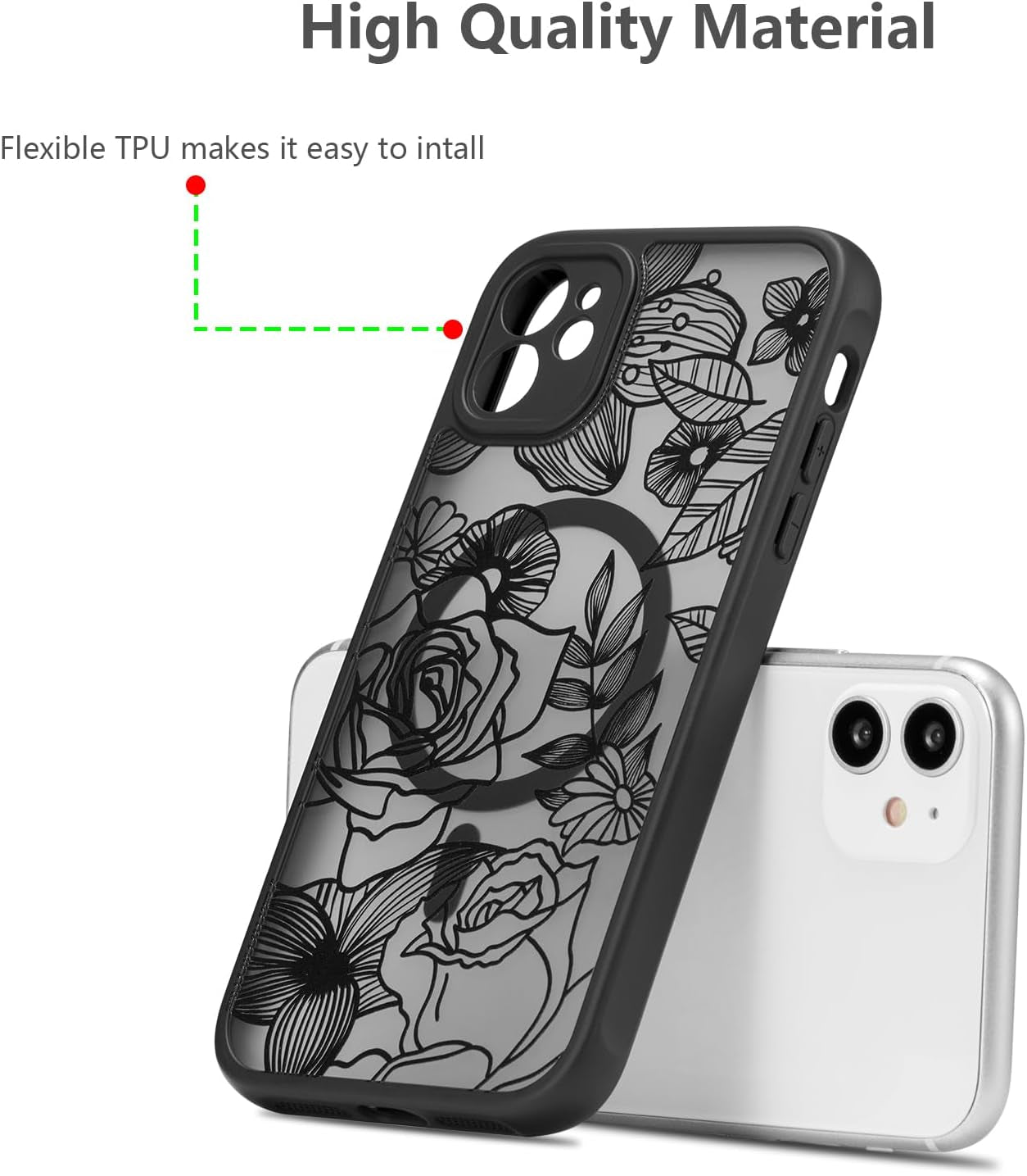 XIZYO Magnetic Case for Iphone 11 6.1 Inch Floral Rose Cute Phone Case [Compatible with Magsafe] for Women Girls Aesthetic Pattern Slim TPU Shockproof Bumper Case, Black  XIZYO   