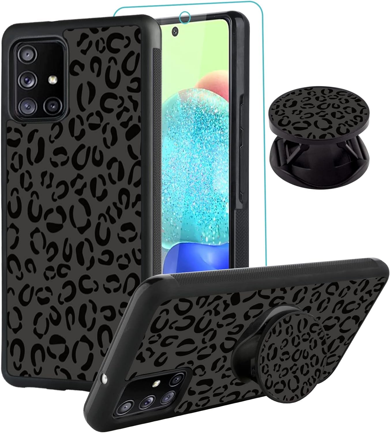 SAKUULO Samsung Galaxy Note 20 Case, [Screen Protector + Kickstand] Black Leopard Cheetah Design, Anti-Slip Shockproof Lightweight Flexible TPU Bumper Protective Case for Galaxy Note 20 6.7 Inch  SAKUULO Samsung Galaxy A71 5G 6.7  