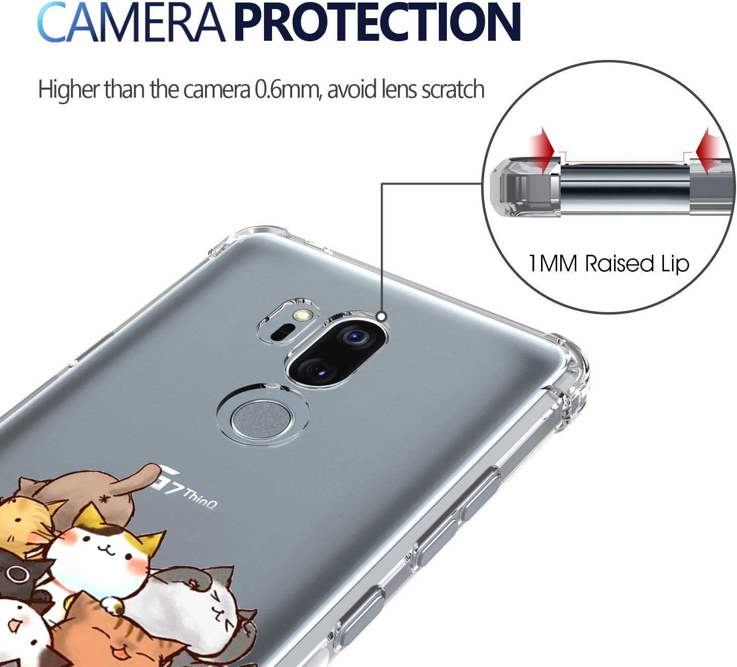 KIOMY Case for LG G7 Thinq for Girls Boy Clear with Cute Cat Design Shockproof Bumper Protective Lovely Funny Kitty Cell Phone Back Cover Flexible Slim Fit Soft Rubber Kitten Skin for LG G7 Kids Women  KIOMY   