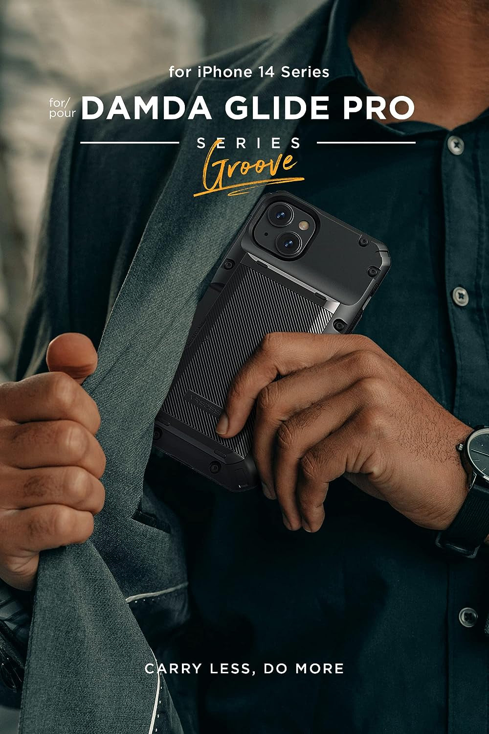 VRS Design Damda Glide Pro Phone Case for Iphone 14 Plus, Sturdy Semi Auto Wallet [4 Cards] Case Compatible for Iphone 14 plus (2022) (Groove Black)  VRS DESIGN   