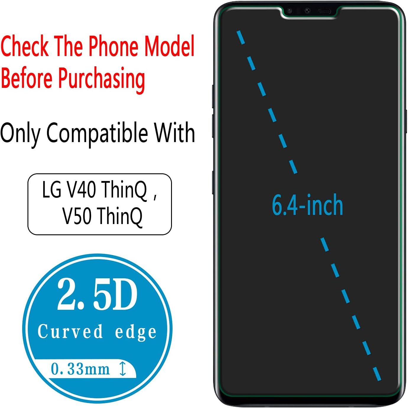 Hptech [2 Pack] Screen Protector for LG V40 Thinq, V50 Thinq Tempered Glass, Anti-Scratch, Bubble-Free, Case Friendly  HPTech   