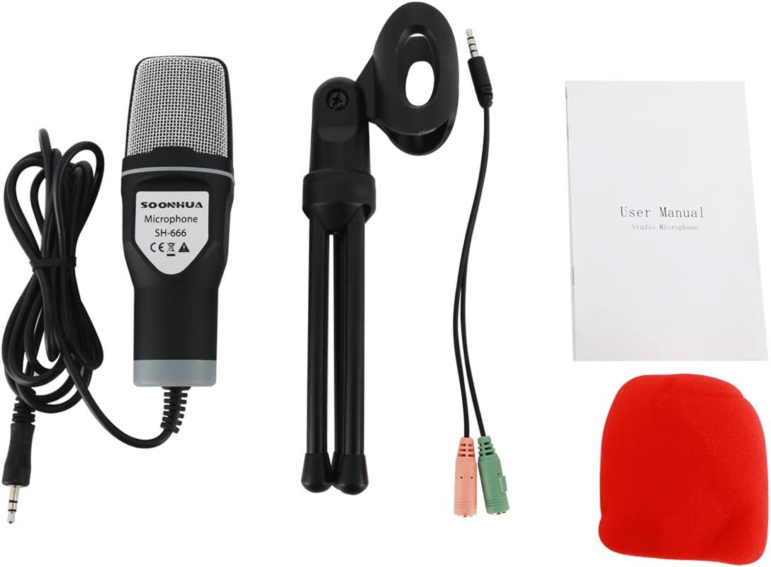 SOONHUA Condenser Microphone,Computer Microphone, 3.5MM Plug and Play Omnidirectional Mic with Desktop Stand for Gaming,Youtube Video,Recording Podcast,Studio,For Pc,Laptop,Tablet,Phone  SOONHUA   