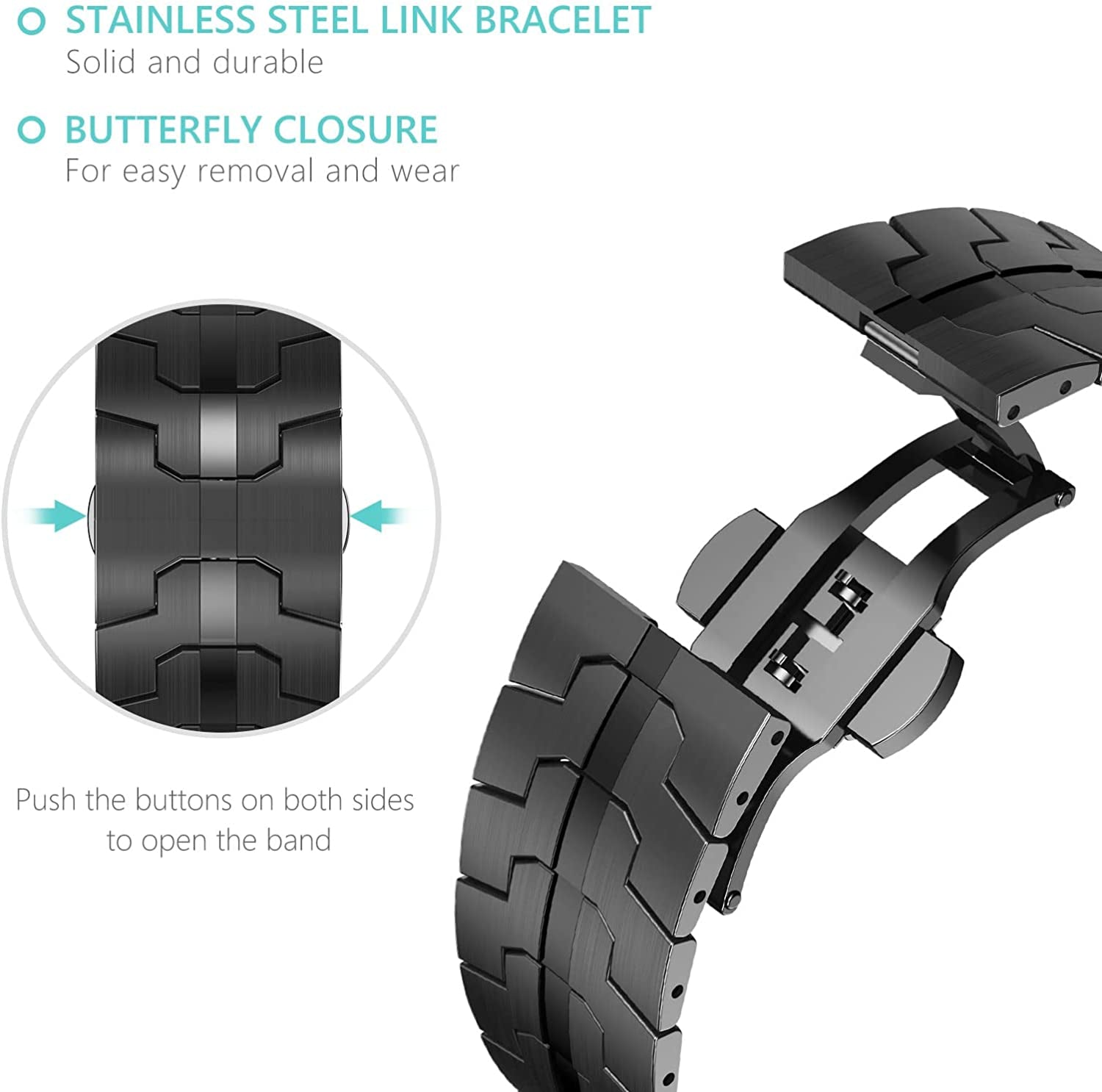 CHANCHY Stainless Steel Band for Apple Watch Ultra Band 49Mm 45Mm 44Mm 42Mm 38Mm 40Mm 41Mm, Metal Strap with Folding Clasp for Apple Watch Series 8 7 6 5 4 3 2 1 SE Men (Black, 49Mm 45Mm 44Mm 42Mm)  CHANCHY   
