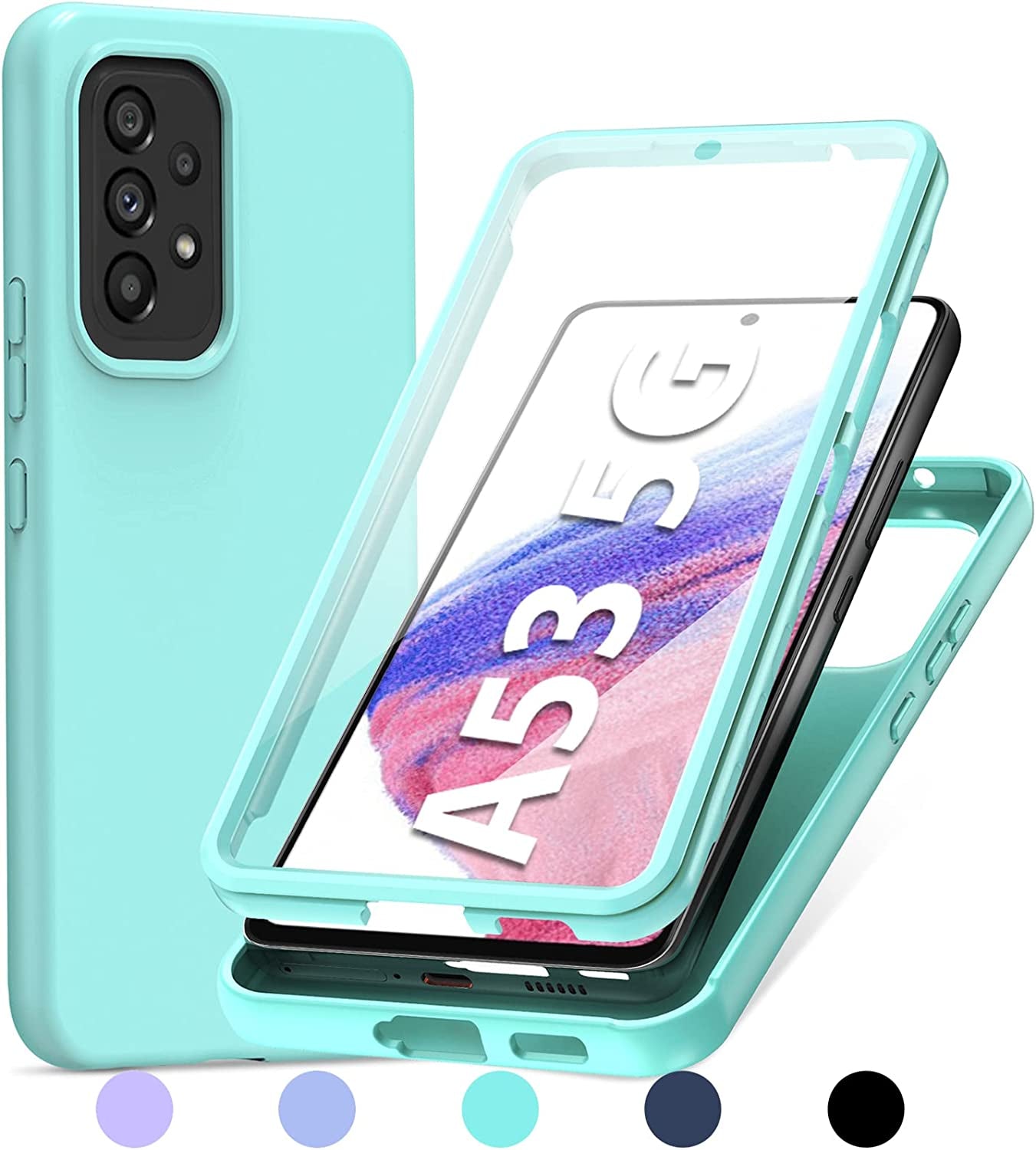 PUJUE for Samsung Galaxy A53 5G Case: Shockproof Protective Phone Cases - Soft Silicone TPU Slim Cell Shell - Cute Durable Rugged Matte Phone Covers (Black)  PUJUE Mint Green  