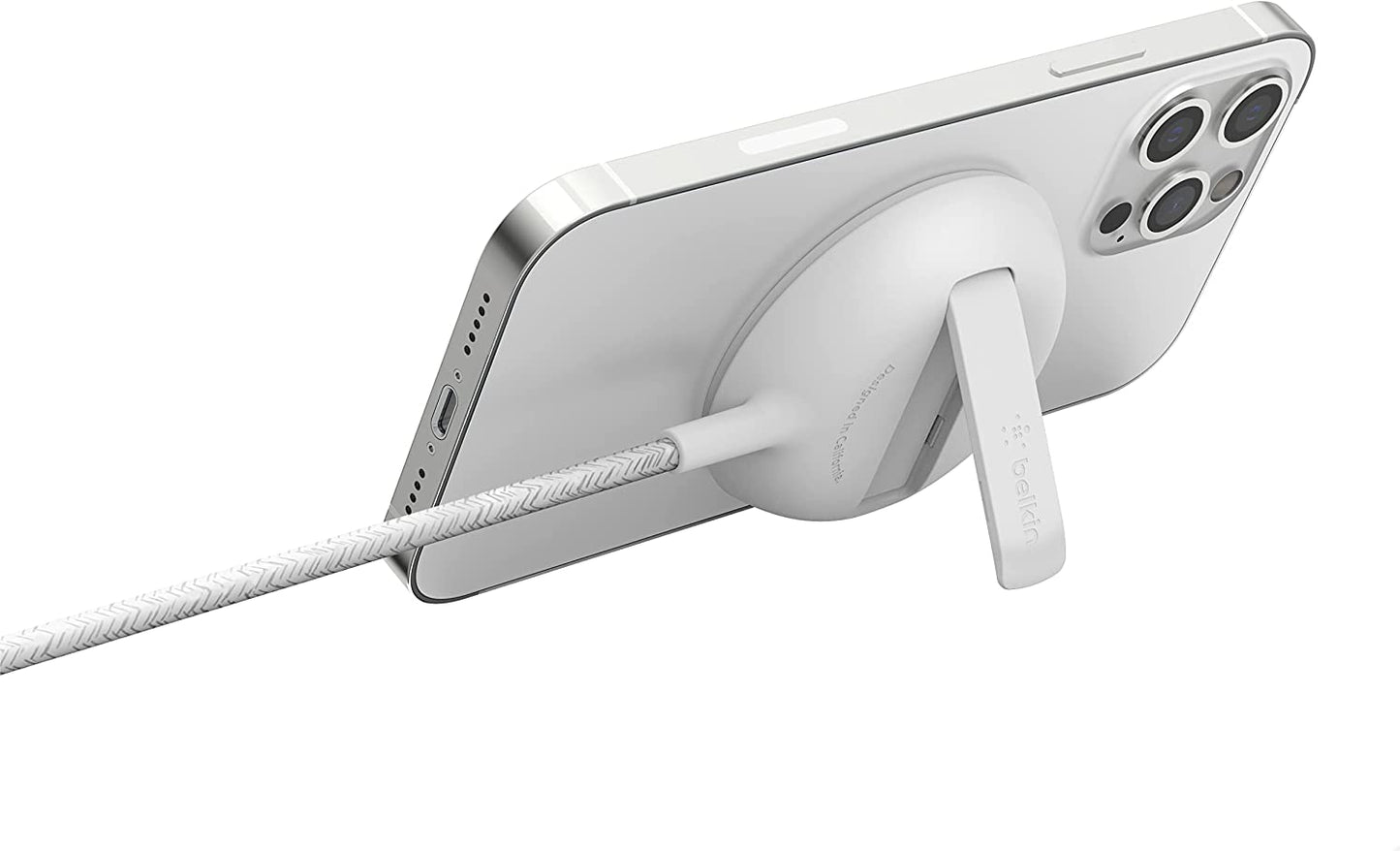 Belkin Wireless Charger Fast Charging up to 15W with Official Made for Magsafe Module and Pad Style, Kick Stand for Iphone 14, 14 Plus, 14 Pro, 14 Pro Max, 13, 12, and Other Magsafe Iphones  Belkin White Without Power Supply 