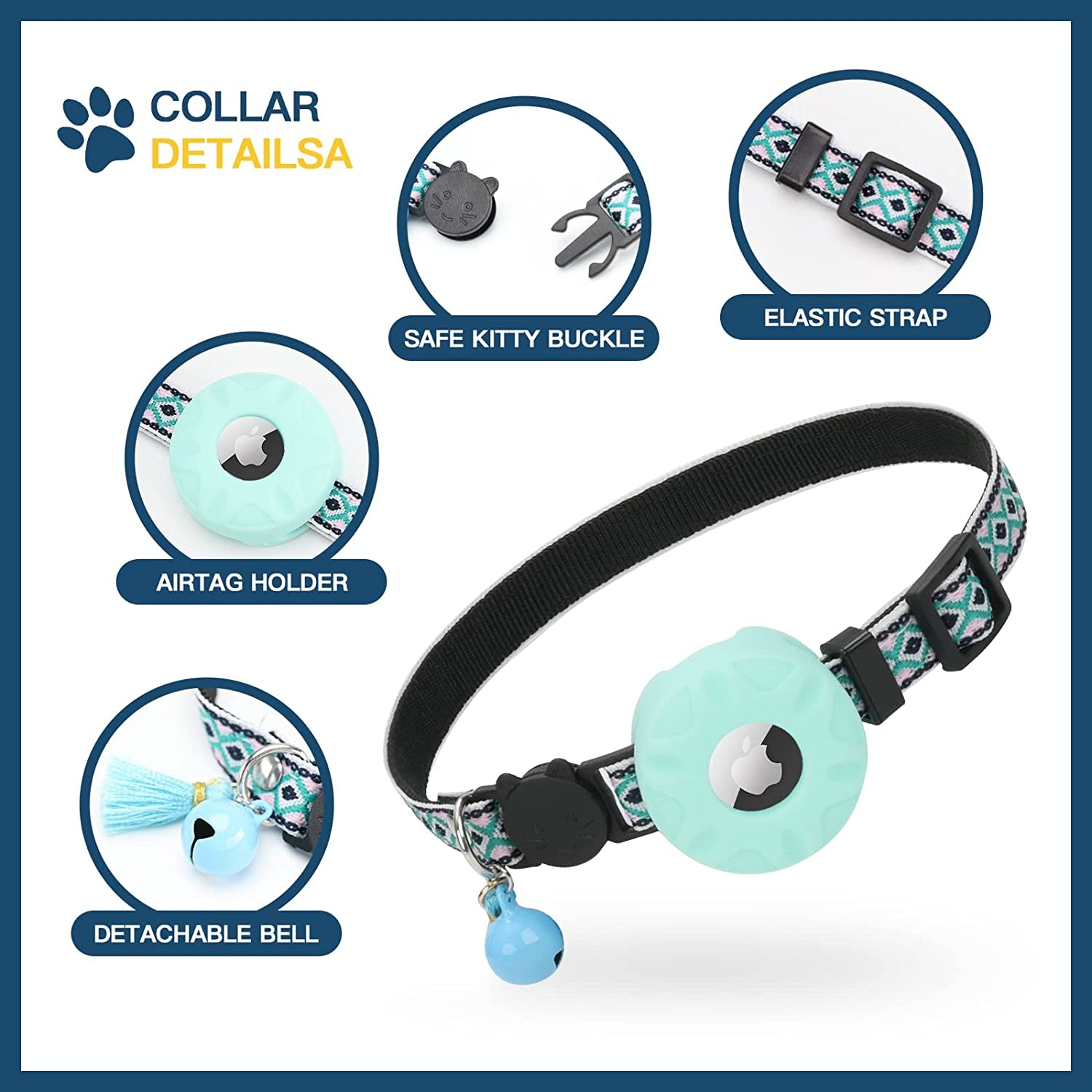 Airtag Cat Collar,Daboqed Kitten Collar Adjustable Breakaway Collar with Safety Buckle and Silicone Airtag Holder Case Compatible with Airtag Pet Collar for Female Girl Cats Male Boy Cats(Mint Green)  DaboQed   