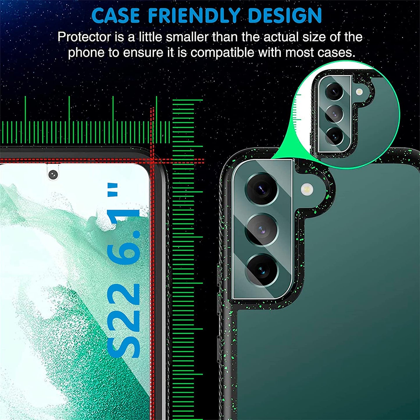 Arshek [3+3 Pack] Glass Screen Protector for Samsung Galaxy S22 5G, 9H Tempered Glass, Ultrasonic Fingerprint Compatible, HD Clear, Case Friendly for Galaxy S22 Glass Screen Protector  Arshek   