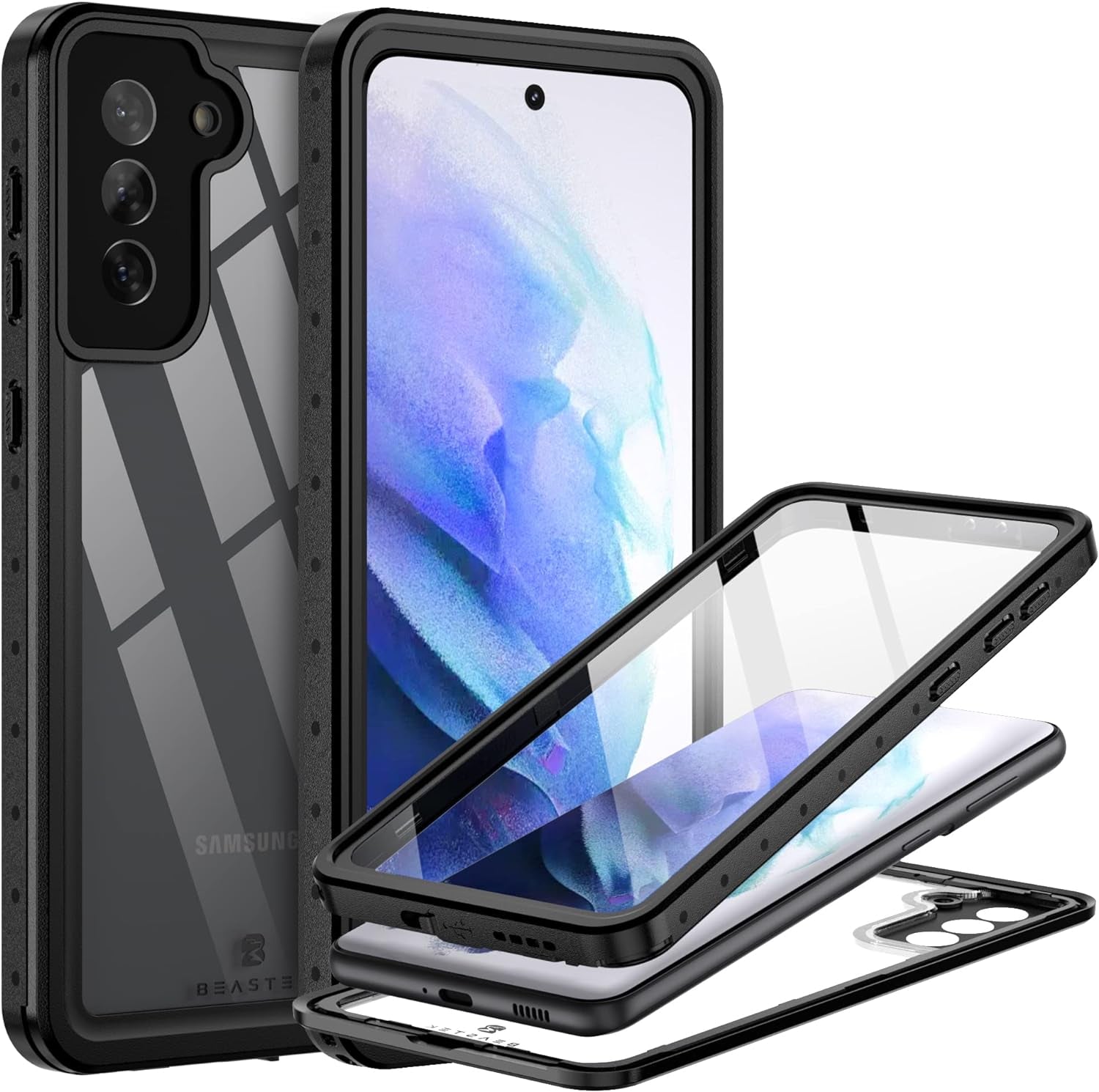 BEASTEK for Samsung Galaxy S21 Ultra Waterproof Case, NRE Series, Shockproof Underwater IP68 Case with Built-In Screen Protector Full Body Protective Cover, for Galaxy S21 Ultra 6.8 Inch (Blue)  BEASTEK Clear Galaxy S21 