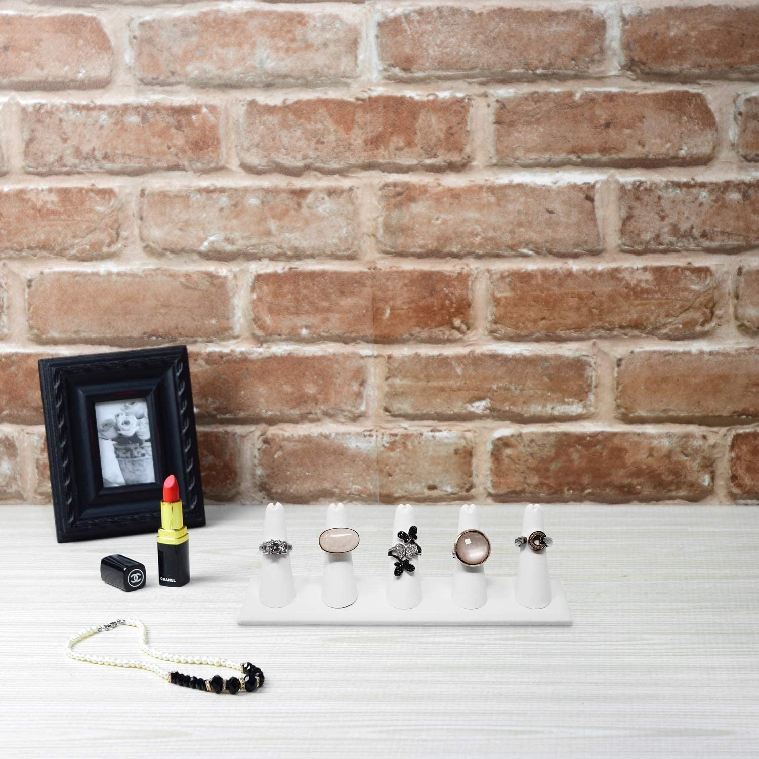 MOOCA 2 Pcs Set Ring Organizer for Showcase Display Drawer 5 Long Ring Storage Holder Jewelry Display Stands Showcase Jewelry Storage Counter, White Leatherette, 8" W X 2 1/8" D X 2 1/2" H  MOOCA   