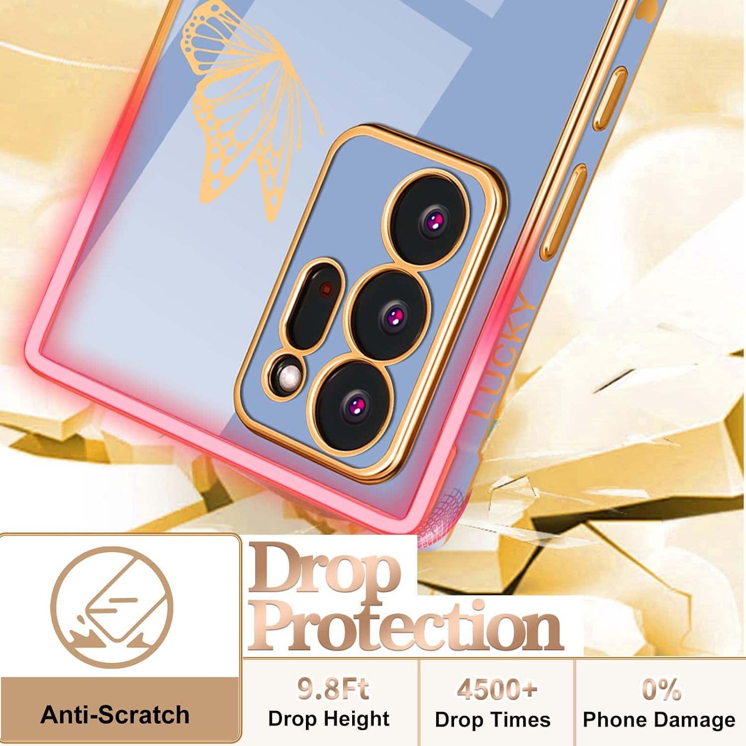 Coralogo for Samsung Galaxy Note 20 Ultra Case Butterfly for Women Girls Girly Pretty Phone Cases Cute Blue Gold Plating Butterflies Design with Screen Aesthetic Cover for Galaxy Note 20 Ultra 5G 6.9"  Coralogo   