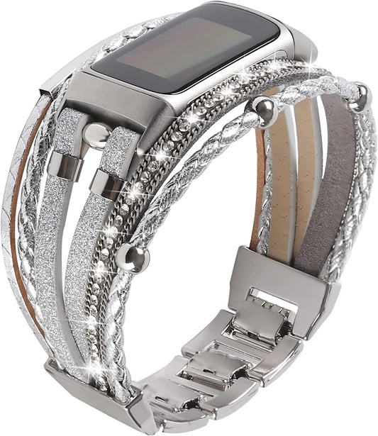 YOSWAN Leather Bands Compatible with Fitbit Charge 5 Bands for Women, Boho Handmade Multilayer Wrap Bracelets Jewelry Strap Wristband Replacement for Fitbit Charge 5 Fitness Tracker  YOSWAN   