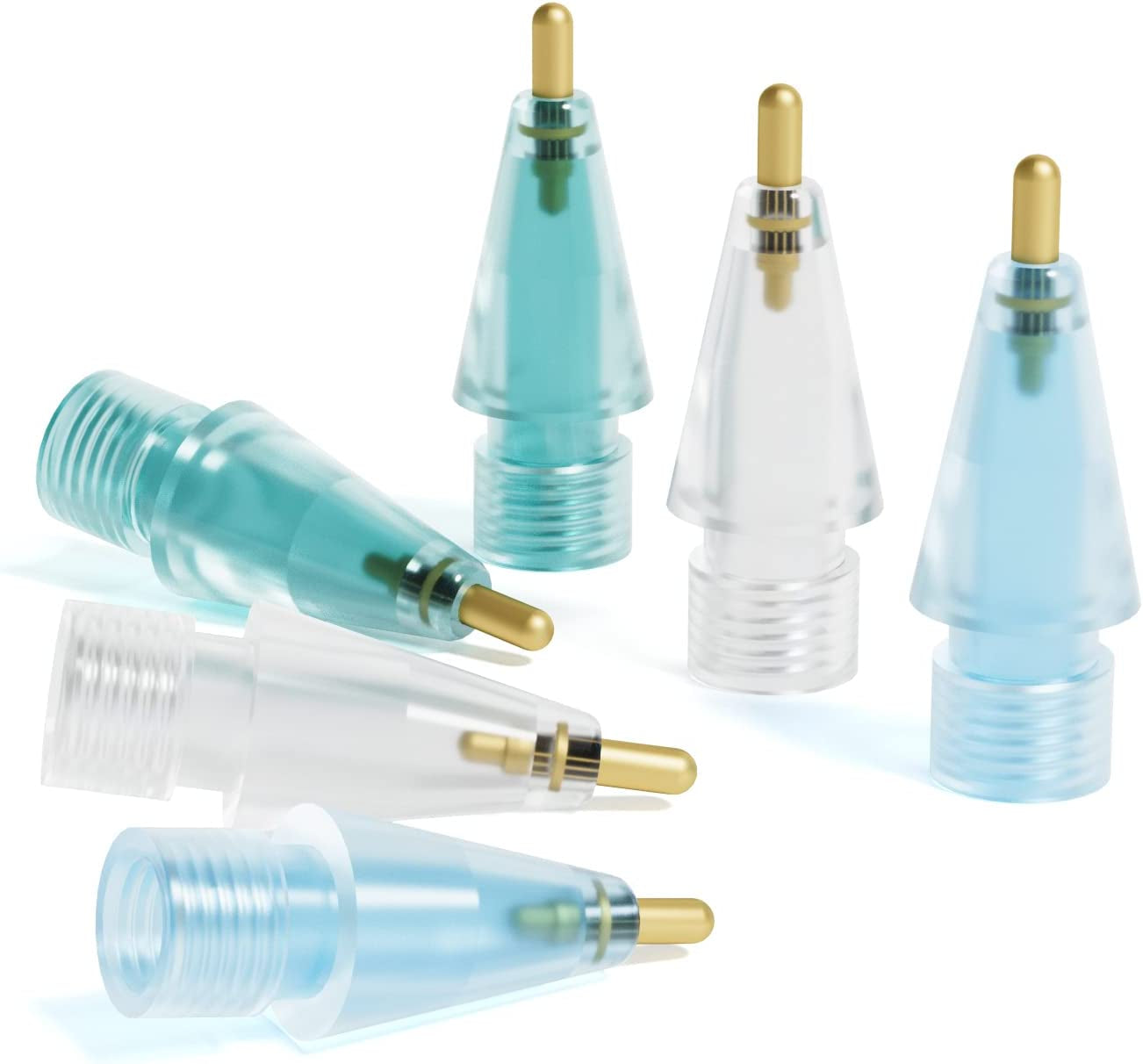Upgraded Replacement Tips Compatible with Apple Pencil 1St/2Nd Generation&Logitech Crayon, No Wear Out Precise Control Rounded Metal Pencil Nibs for Ipad Pro/Air/Mini Pencil, 6 Pack  Qreninv 6pack-clear blue green  