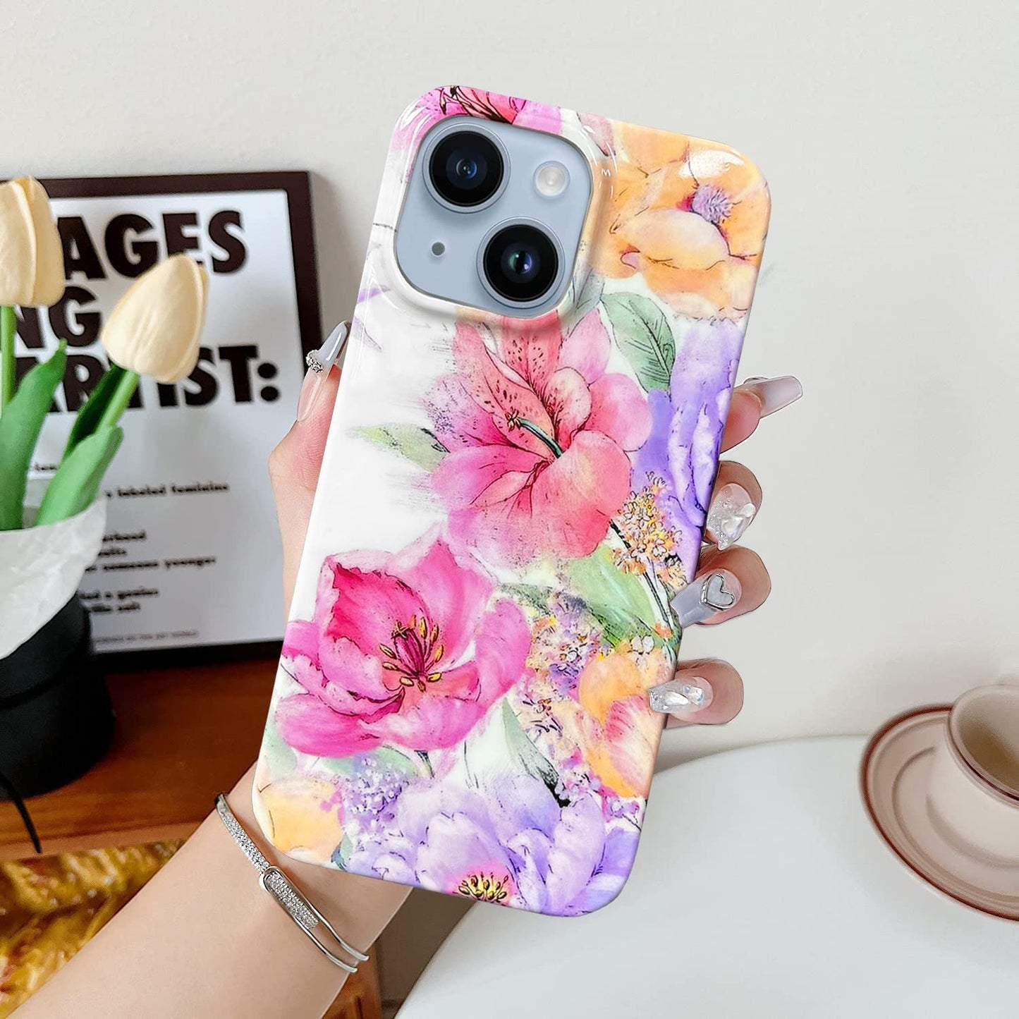 J.West Compatible with Iphone 14 Case 6.1" Garden Flower Soft Silicone Rubber Shockproof Cute Floral Pattern Design Slim Fit Anti-Scratch Phone Protective Case Cover for Women Girl Peony  J.west   