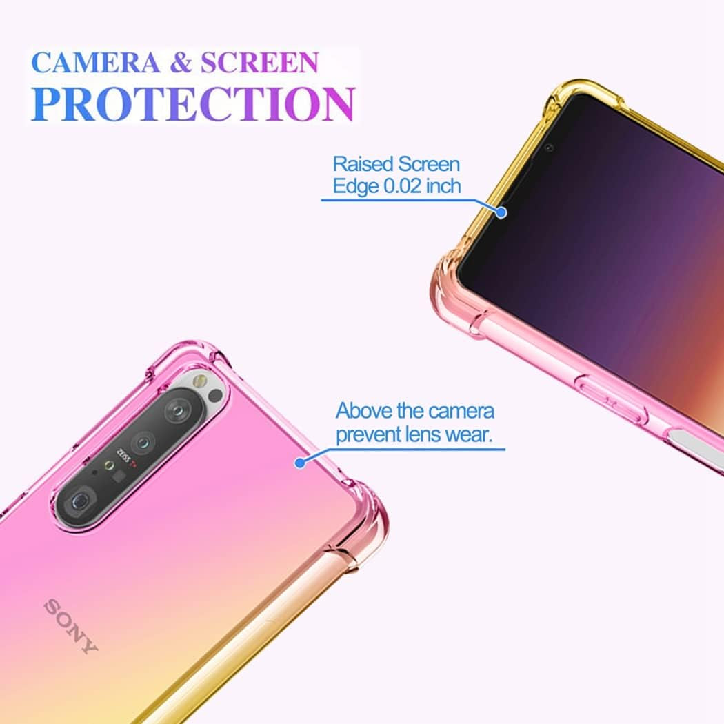 Ueokeird for Sony Xperia 5 Iii/Xperia 5III 5G XQ-BQ72 Case, Clear Cute Gradient Phone Case Slim anti Scratch Flexible TPU Cover Shockproof Protective Case for Sony Xperia 5 III (Pink/Gold)  Ueokeird   