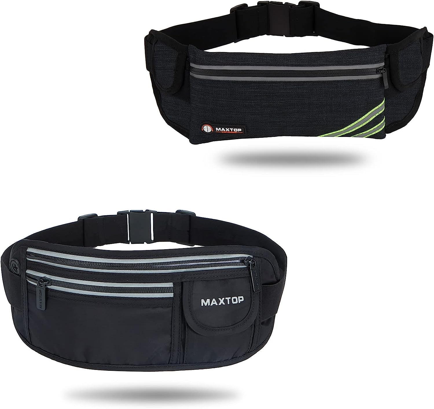 【2 Packs Family Share Bundle】Fanny Packs for Women Men Running Belt Waist Pack Bag for Workout Gym Exercise Walking Hiking Belt Bag Waist Pouch Fits Iphone Cell Phone Holder for Travel Money Belt  MAXTOP Black(2 Pcs) 【2 Packs Family Share Bundle】 