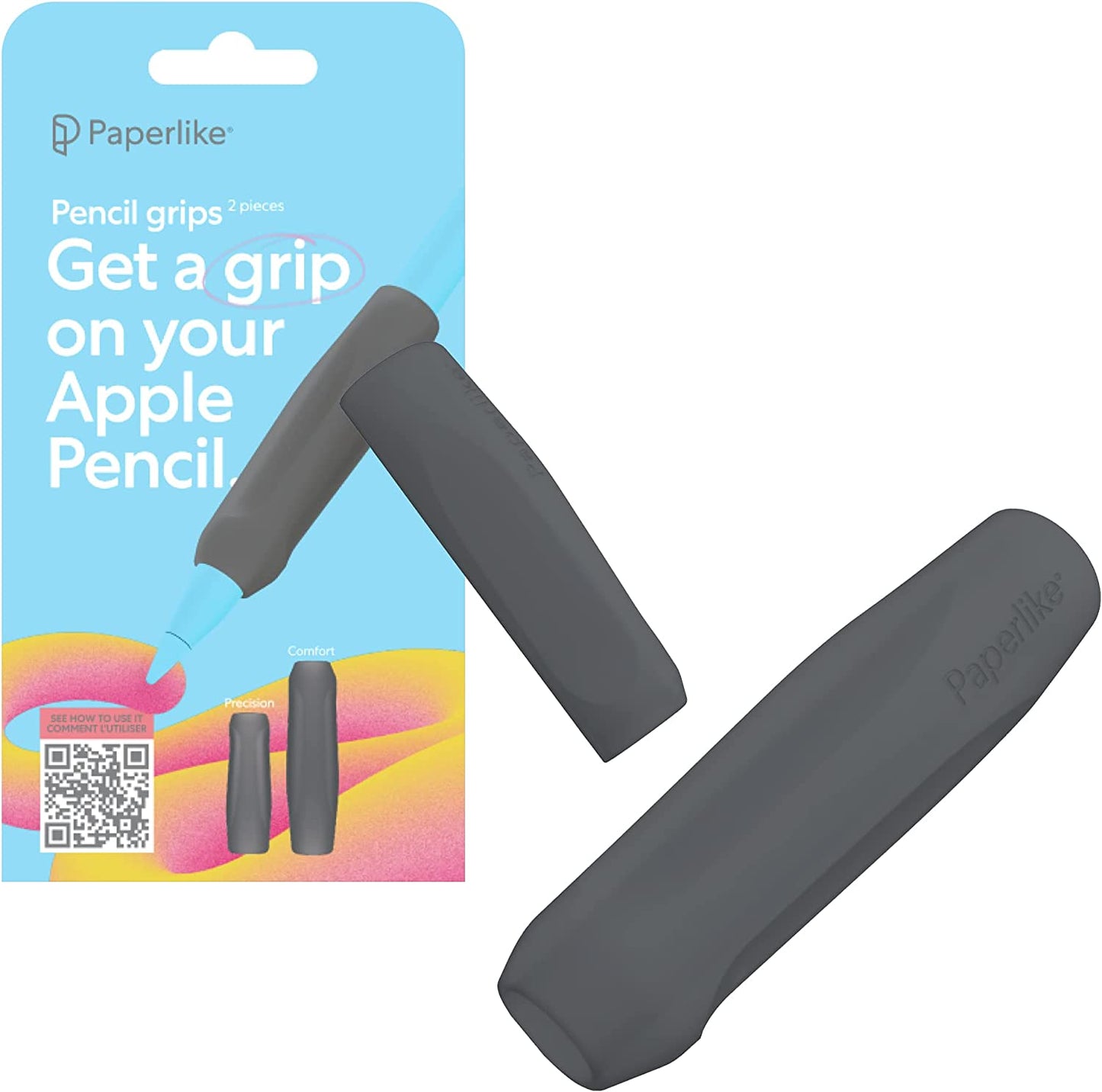 Paperlike Pencil Grips for Apple Pencil 1St & 2Nd Generation - Set of 2 - Comfort & Precision (Transparent)  Paperlike Charcoal  