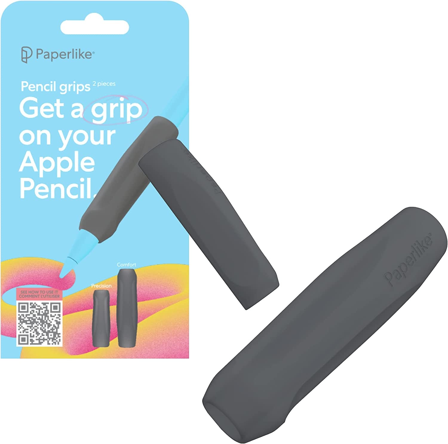Paperlike Pencil Grips for Apple Pencil 1St & 2Nd Generation - Set of 2 - Comfort & Precision (Transparent)  Paperlike Charcoal  