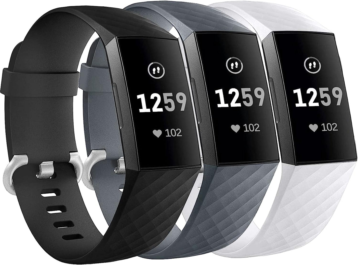 3 Pack Bands for Fitbit Charge 4/ Fitbit Charge 3/ Charge3 Se,Silicone Fitness Sport Wristbands for Women Men Small Large  SENGKOB black+white+grey Large 