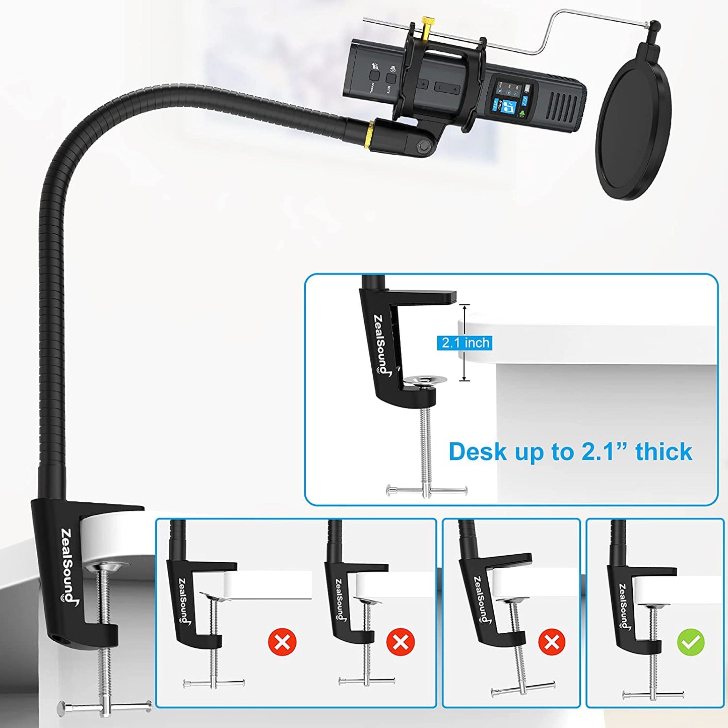 Zealsound Studio Microphone, Condenser Recording Microphone for Phone & Computer Mac Tablet, Metal DJ Mixer Mic with Gooseneck Arm Clamp Mount for Singing Podcasting Streaming Youtube Tiktok Videos  ZealSound   