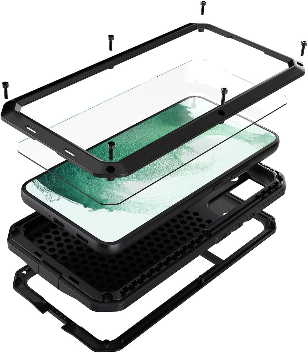 Galaxy S22 Case,Marrkey Full Body Protective Cover Heavy Duty Shockproof [Tough Armour] Aluminum Alloy Metal Case with Silicone Built-In Screen Protector for Samsung Galaxy S22 6.1" - Black  Marrkey   