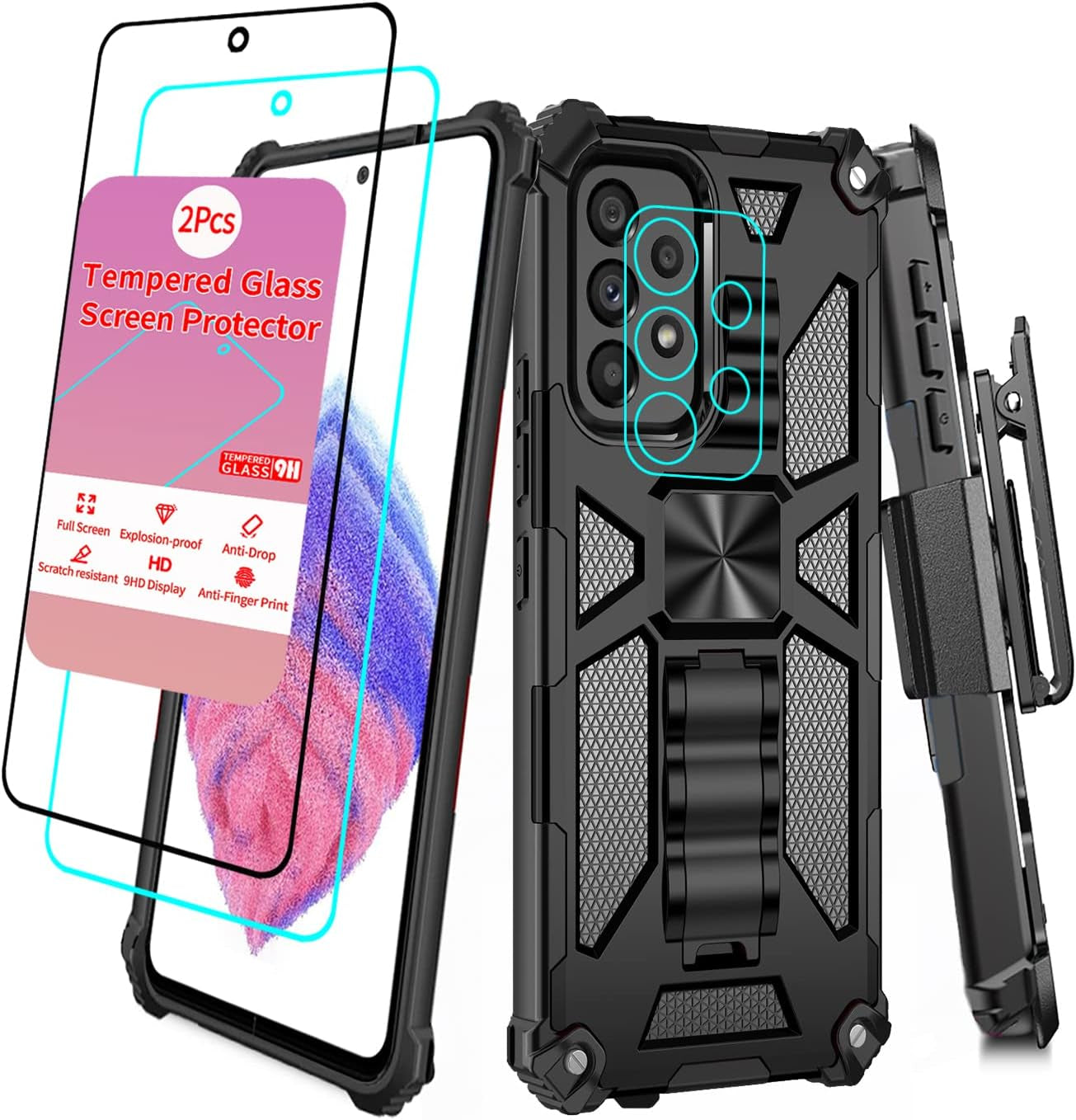 Case for Samsung Galaxy A53 Case with Screen Protector Samsung Galaxy A53 Case with Clip Galaxy A53 Case with Kickstand Military Grade Heavy Duty Camo Case for Samsung Galaxy A53 Men Women (Blue)  huiyi Ink Black For A53 For A53 