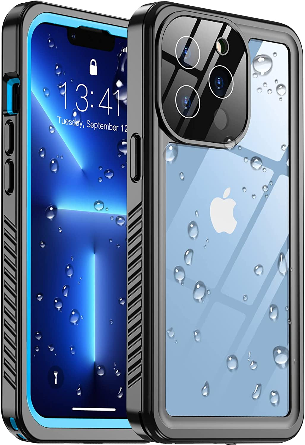 Temdan [Real 360 for Iphone 14 Pro Case Waterproof, Built-In 9H Tempered Glass Camera Lens & Screen Protection [14FT Military Dropproof][Full-Body Shockproof][Dustproof][Ip68 Underwater] Phone Case  Temdan Blue/Clear Iphone 13 Pro Max 