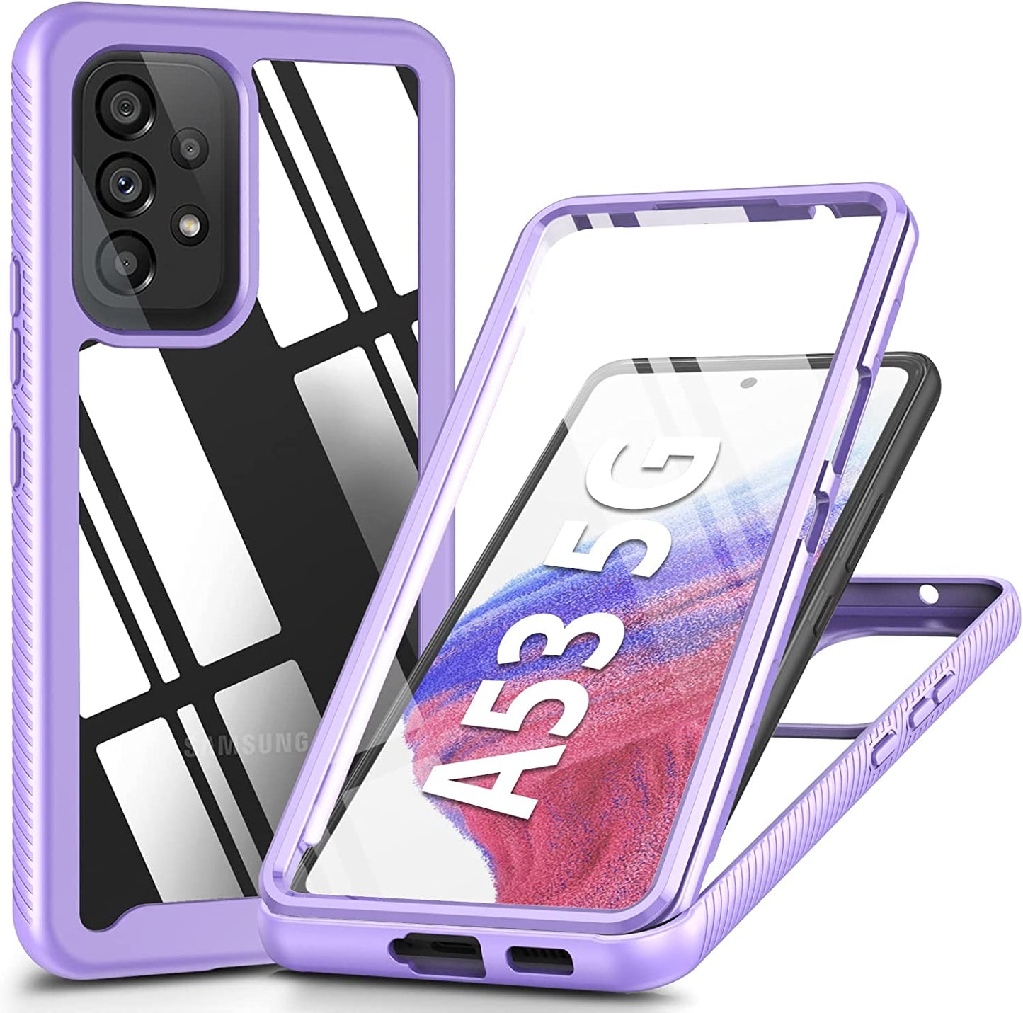 PUJUE for Samsung Galaxy A53 5G Case: Shockproof Protective Phone Cases - Soft Silicone TPU Slim Cell Shell - Cute Durable Rugged Matte Phone Covers (Black)  PUJUE Purple / Clear Back  